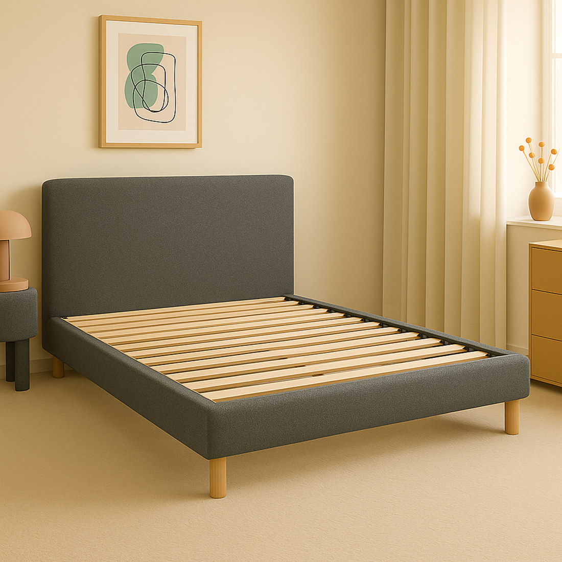 Lit bouclette, tête de lit, sommier à lattes bois - Collection Prince