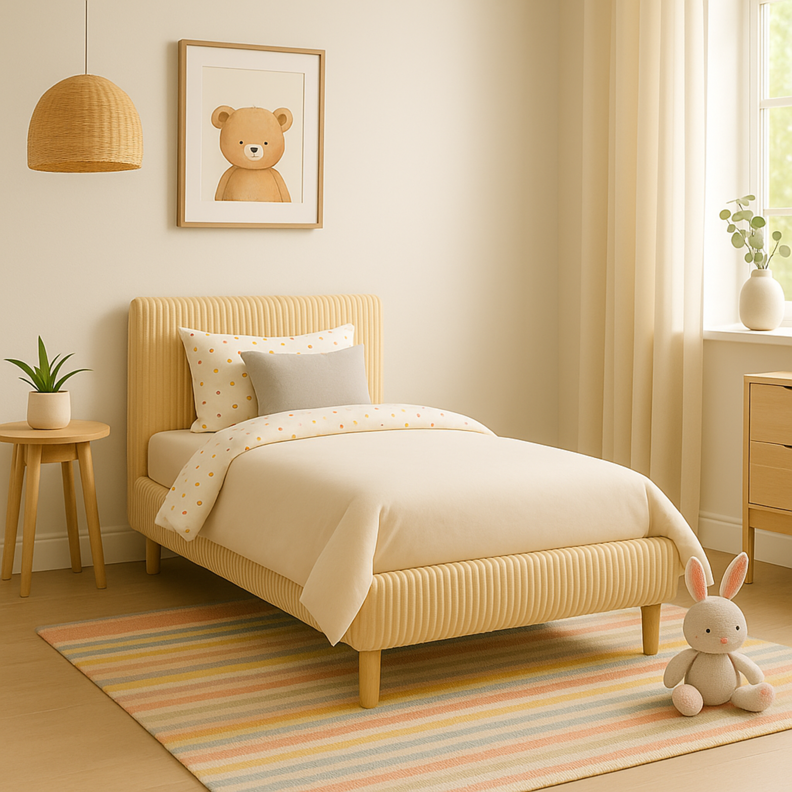 Lit enfant en velours côtelé : sommier à lattes et encadrement collection Anastasia