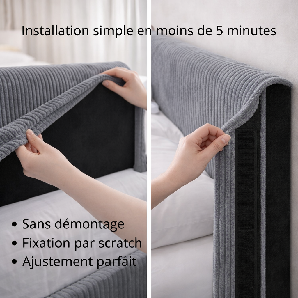 Tête de lit avec housse velours côtelé gris