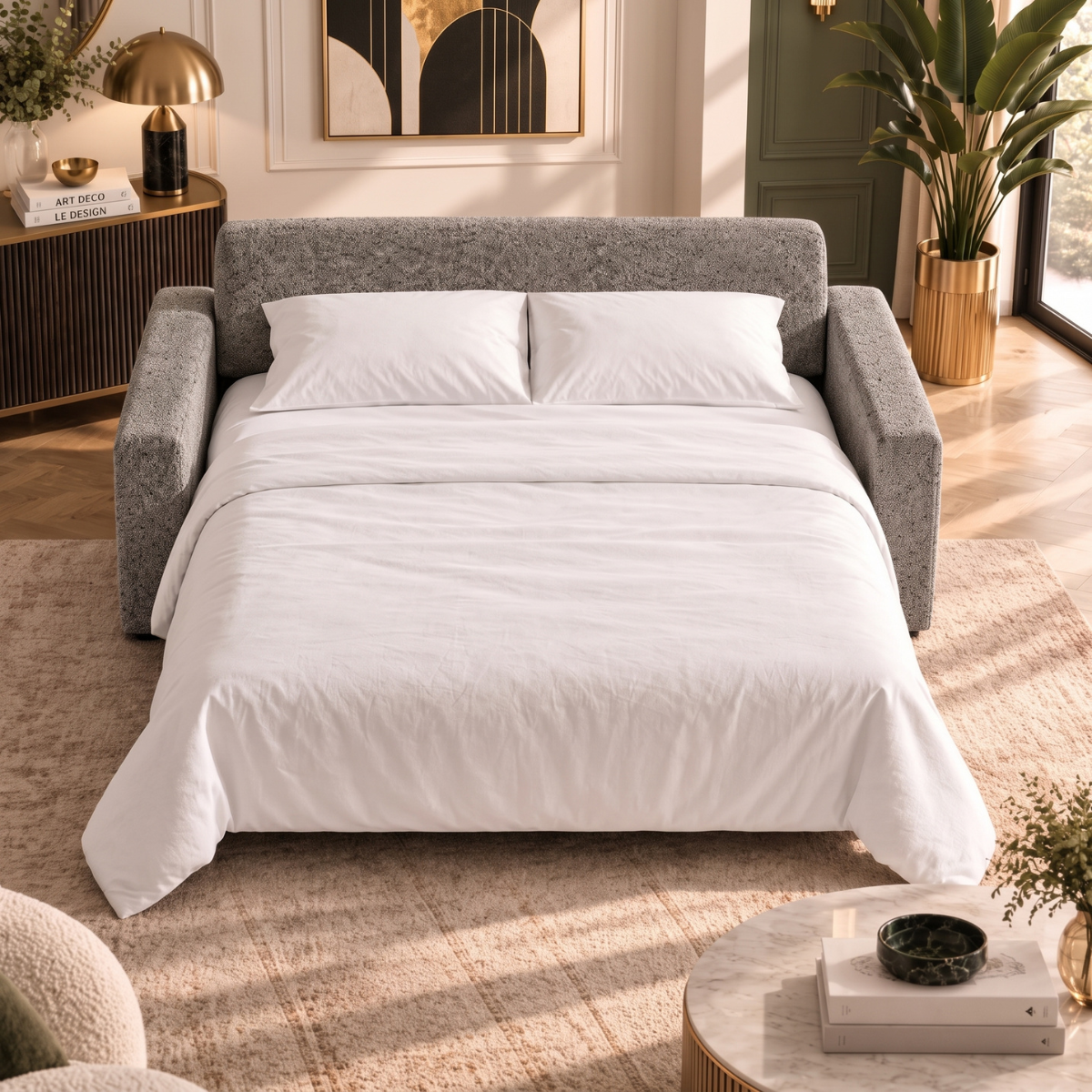 Canapé convertible avec matelas mémoire de forme gris - Collection canape lit