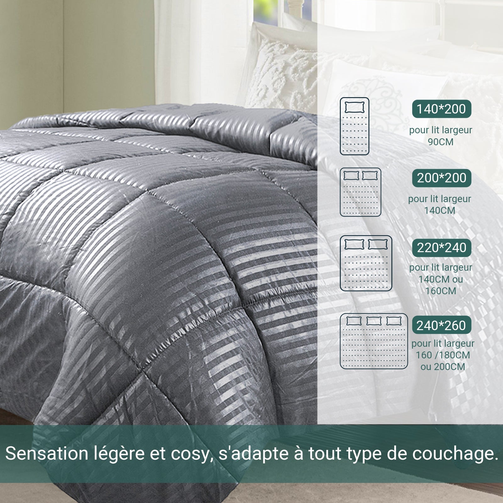 Pack Promo Emeraude : Couette & Oreillers 40x70 cm et 60x60 cm
