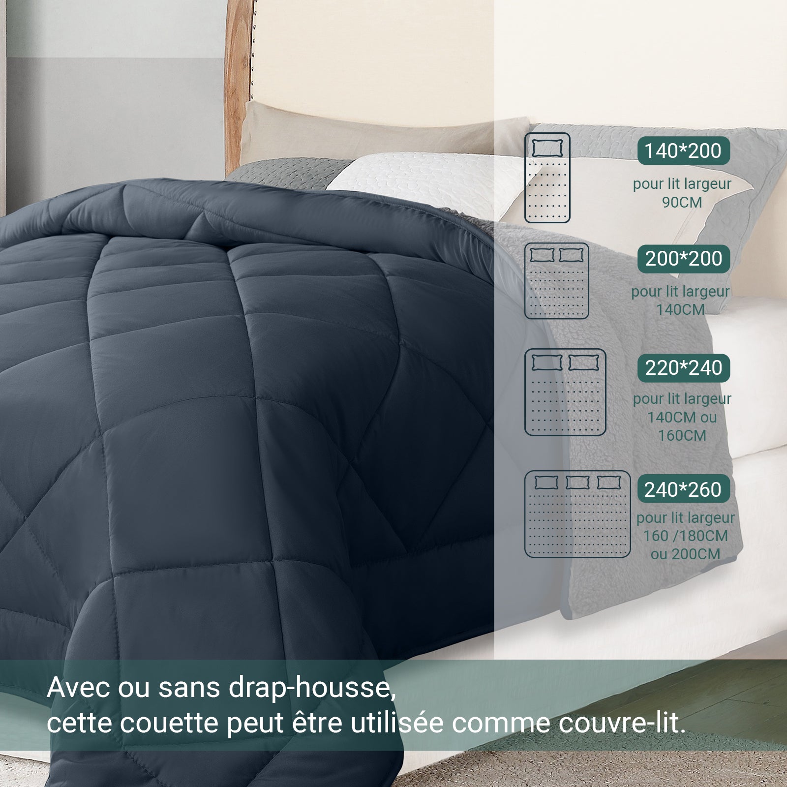 Couette réversible laine, été et hiver - Collection Sherpa