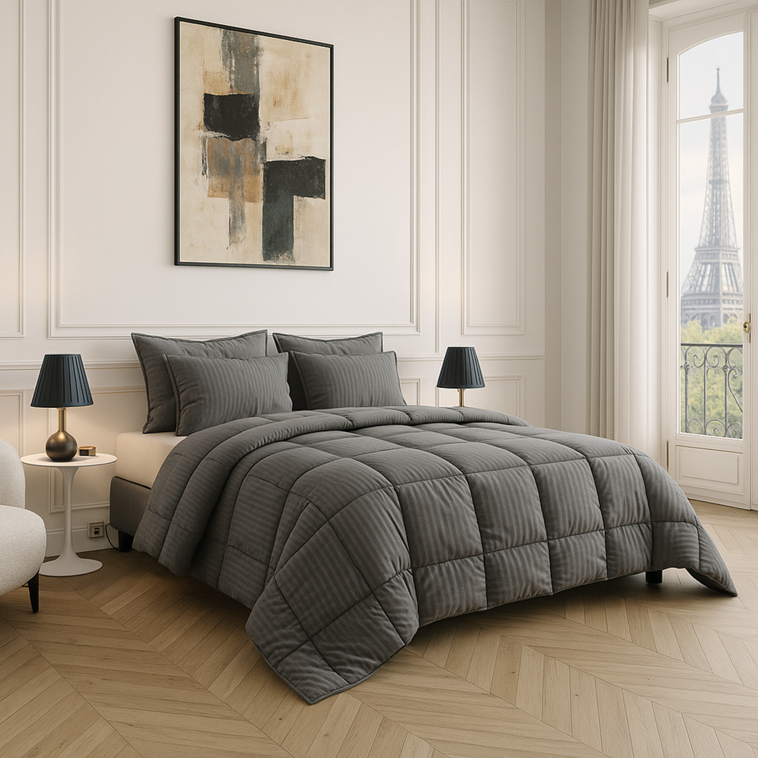 Couette 4 saisons tempérée, aération optimisée - Collection Luxe Grise