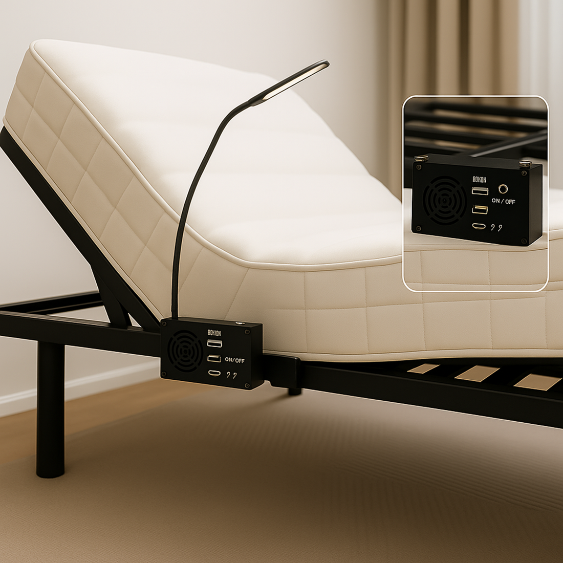 Chevet connecté avec USB, enceinte et lumière