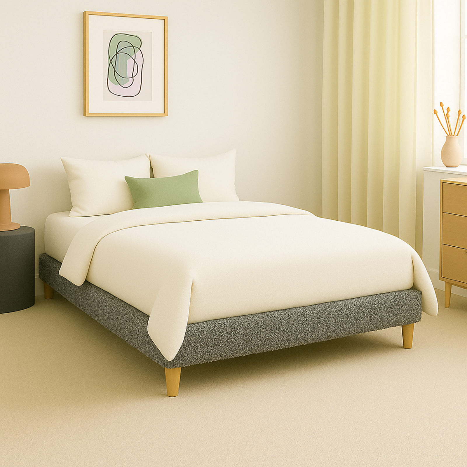 Sommier bouclette, cadre de lit, pieds bois, maintien bassin - Collection Deco