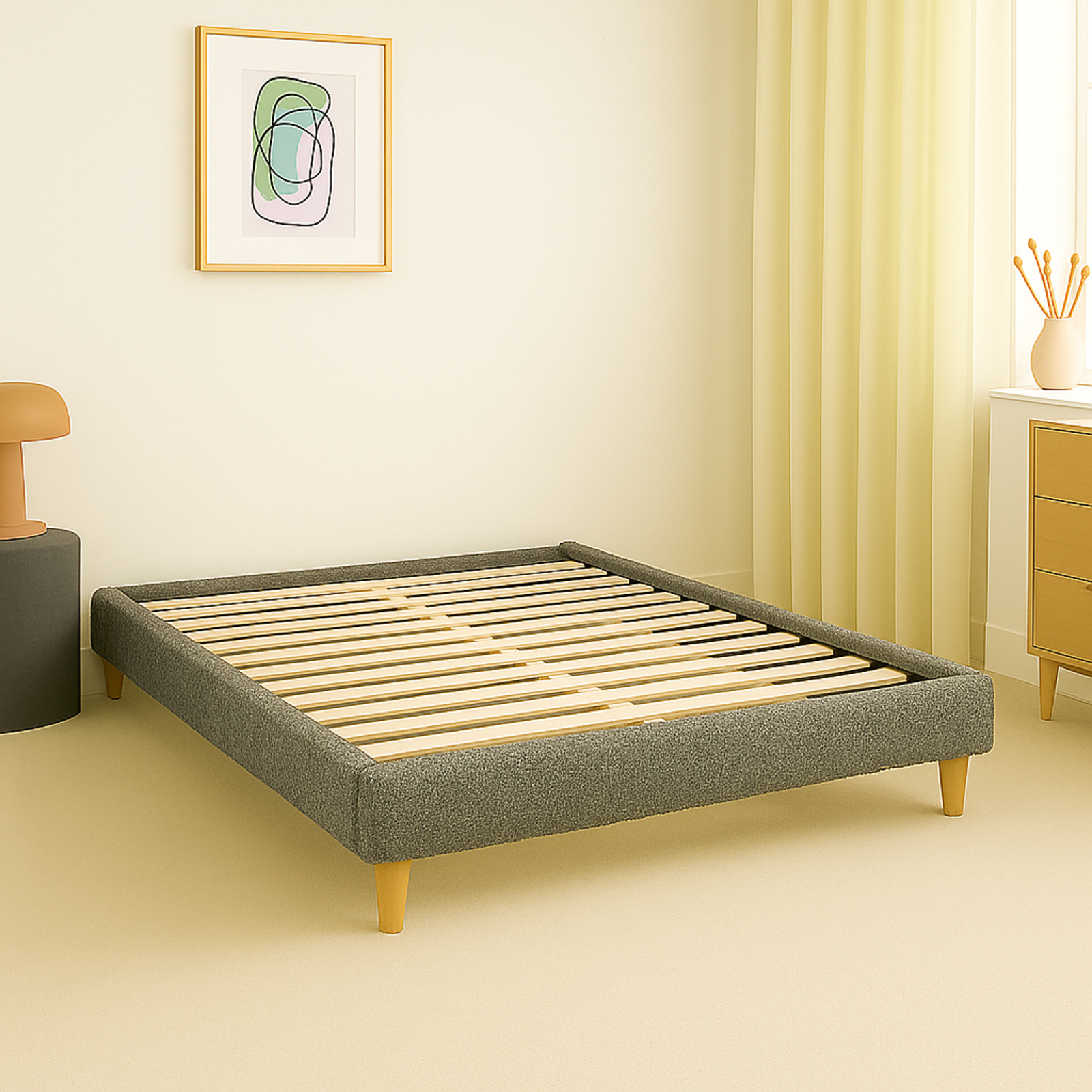 Sommier bouclette Deco : cadre et pieds en bois
