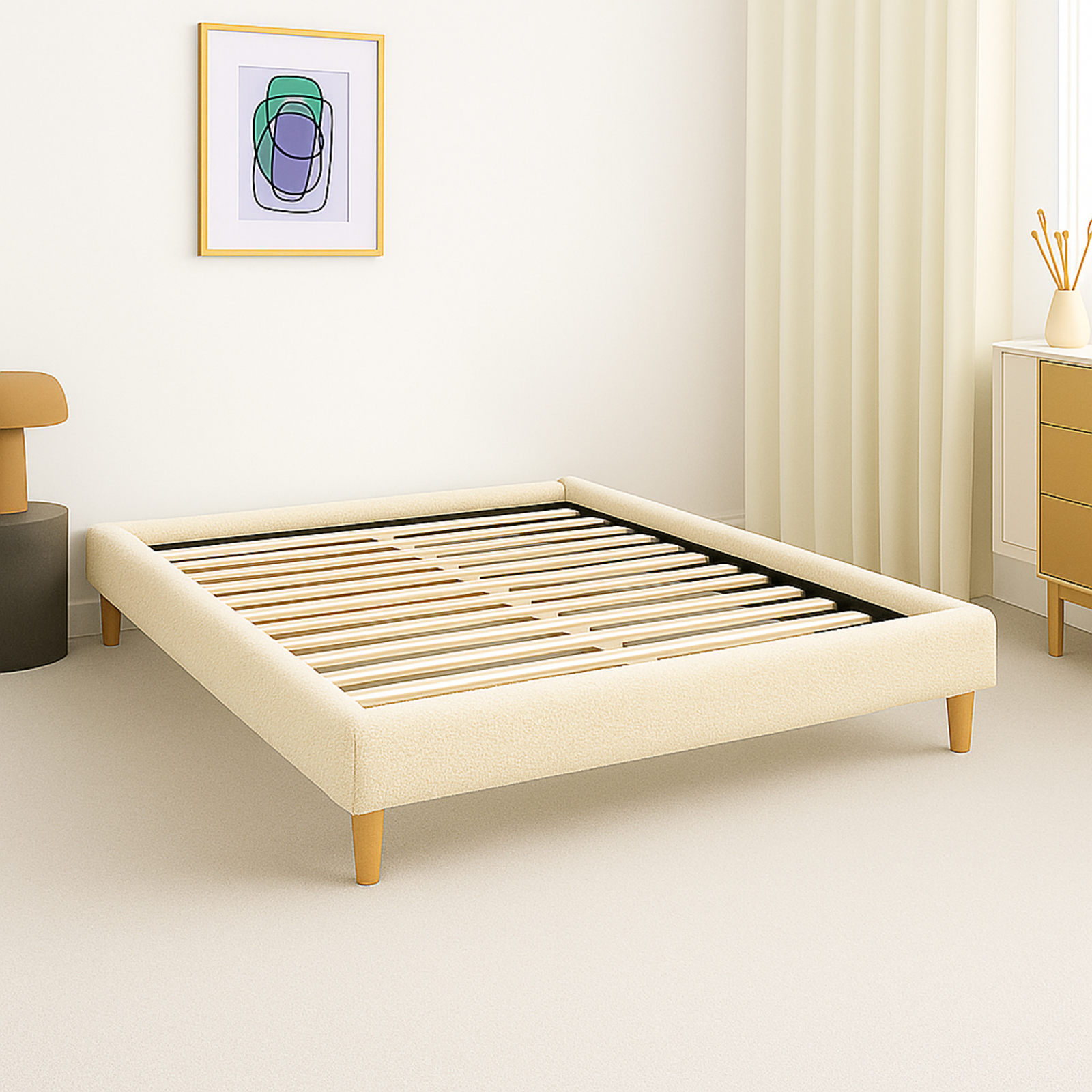 Sommier bouclette Deco : cadre et pieds en bois