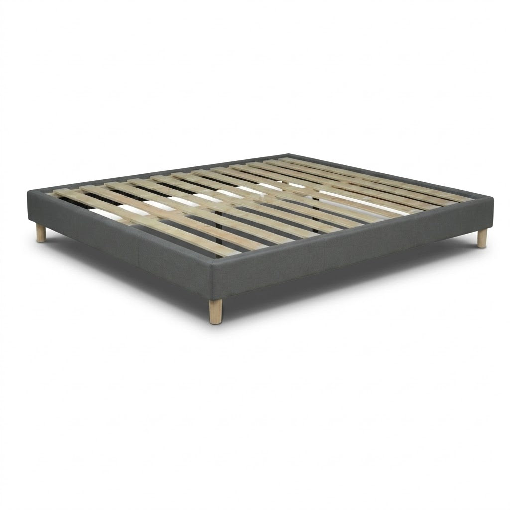 Sommier simili cuir, cadre de lit et pieds bois, maintien bassin - Collection Deco
