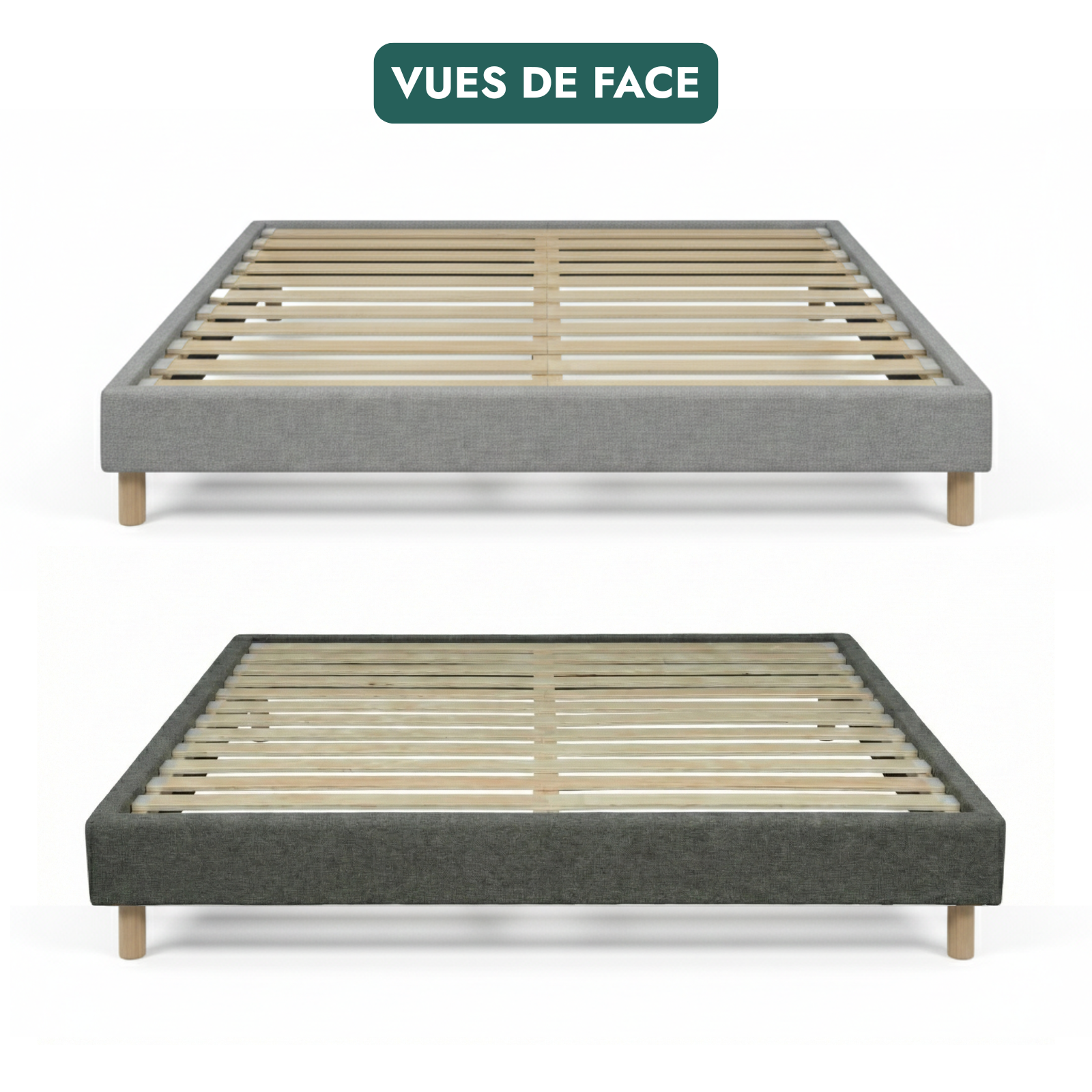 Fabric bed base, bed frame, wooden legs, pelvic support - Deco Collection
