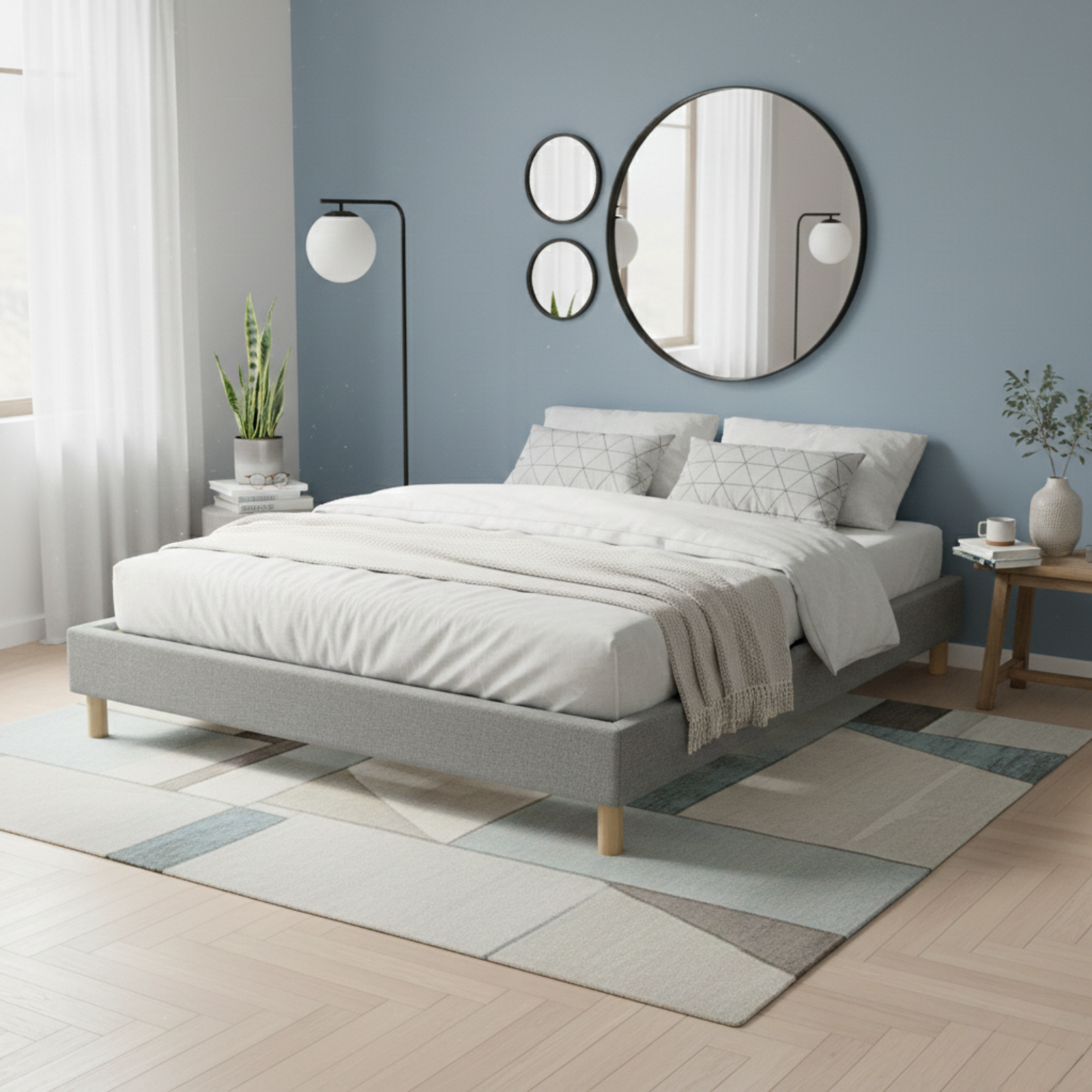 Fabric bed base, bed frame, wooden legs, pelvic support - Deco Collection