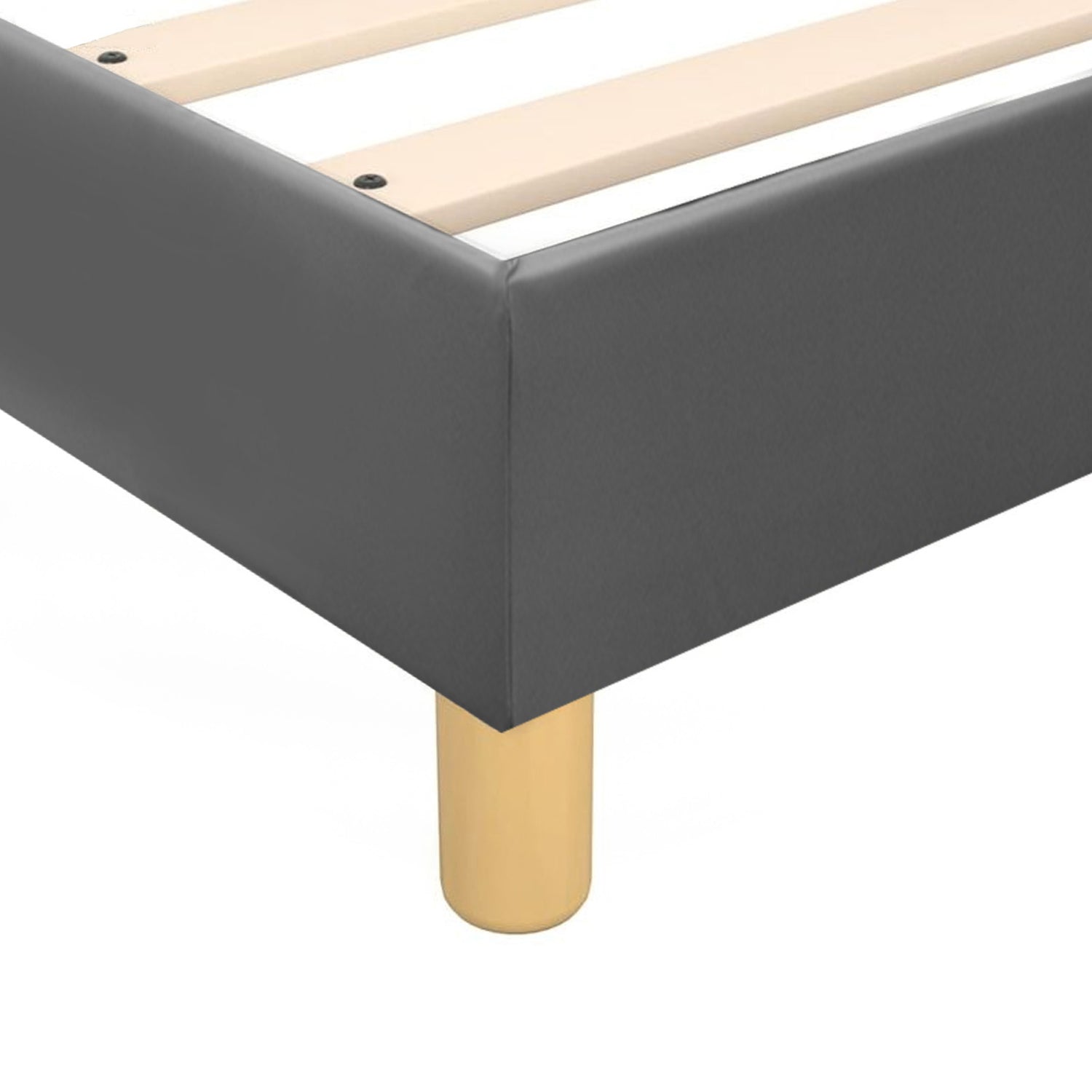 Sommier simili cuir, cadre de lit et pieds bois, maintien bassin - Collection Deco