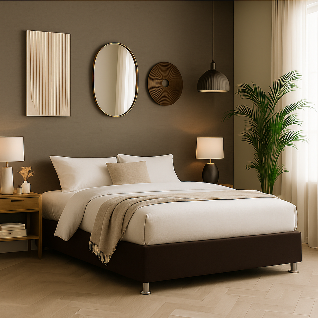 Anna Kunstleder- und Holzbettgestell: Rahmen und Beine aus Holz - Bettgestell mit flexiblen Holzlatten