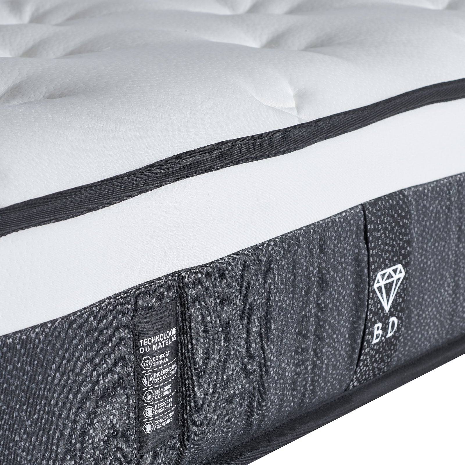 Matelas mémoire de forme et ressorts ensachés 3 zones - Collection Black Diamond