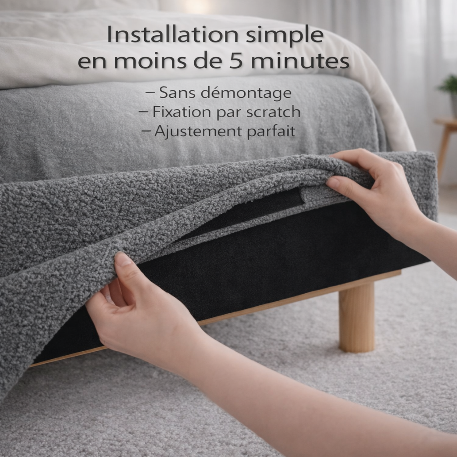 Housse structure lit fixe bouclette grise