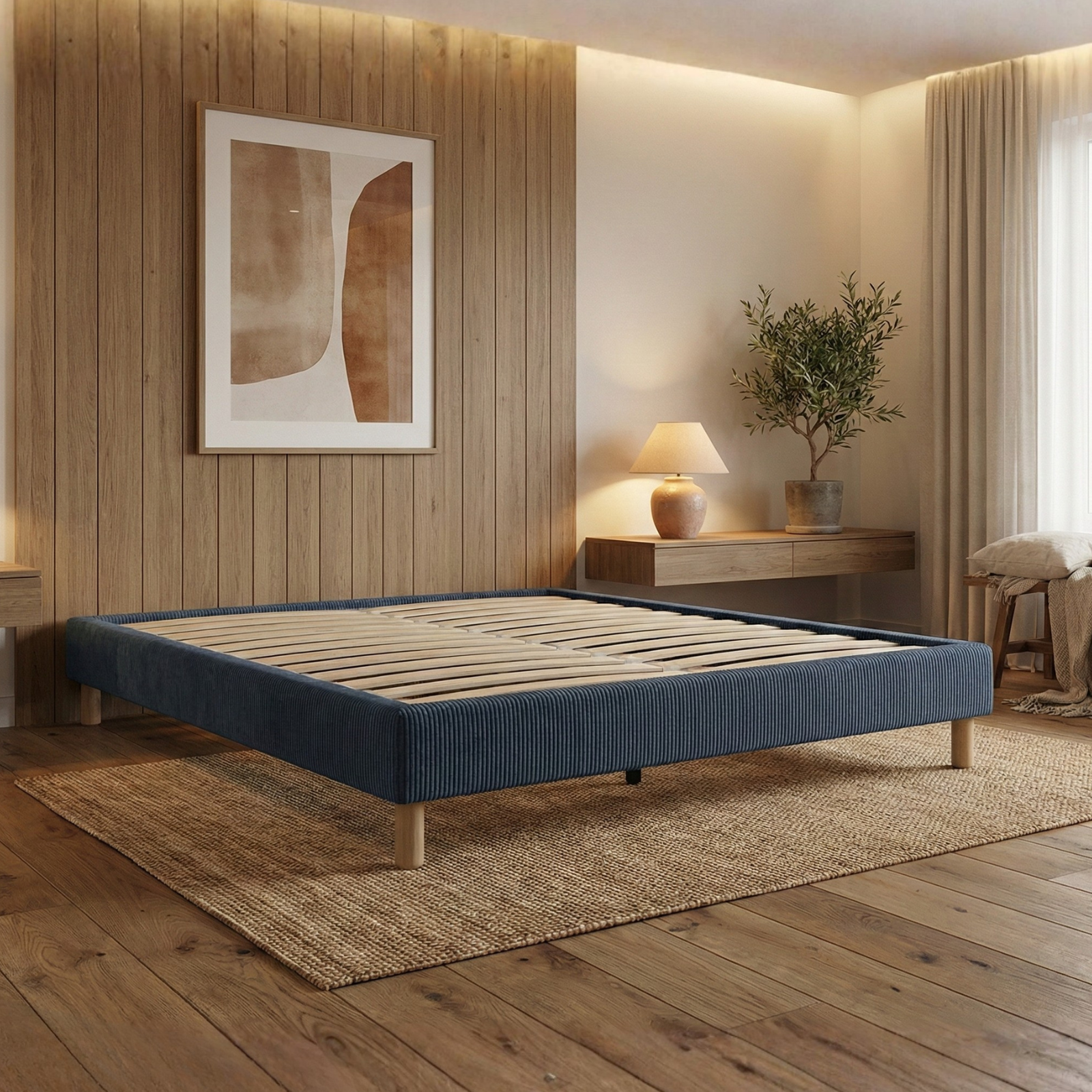 Corduroy bed base, bed frame, wooden legs, pelvic support – Deco Collection
