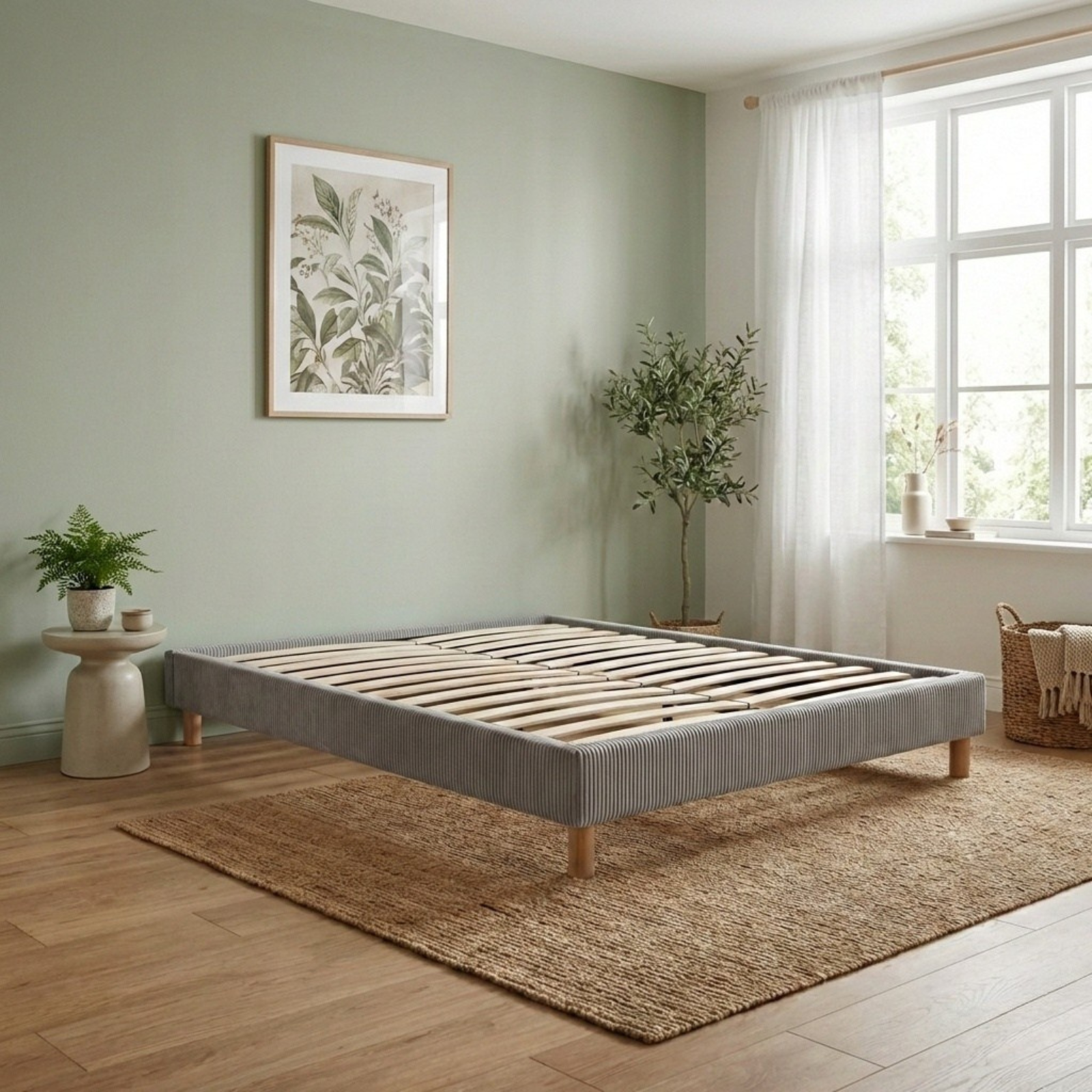 Corduroy bed base, bed frame, wooden legs, pelvic support – Deco Collection