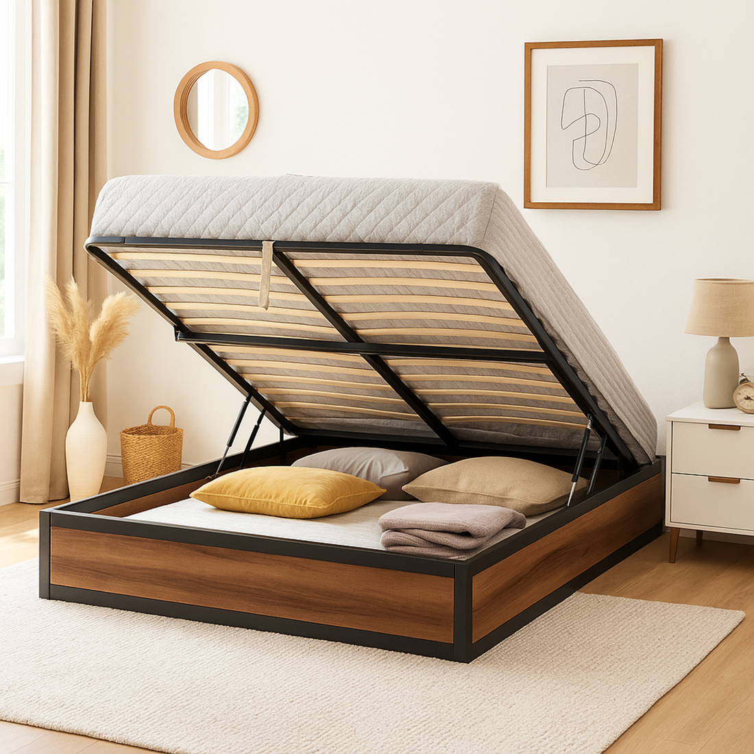 Boston Bett mit Stauraum: Lattenrost und Industrie-Stil