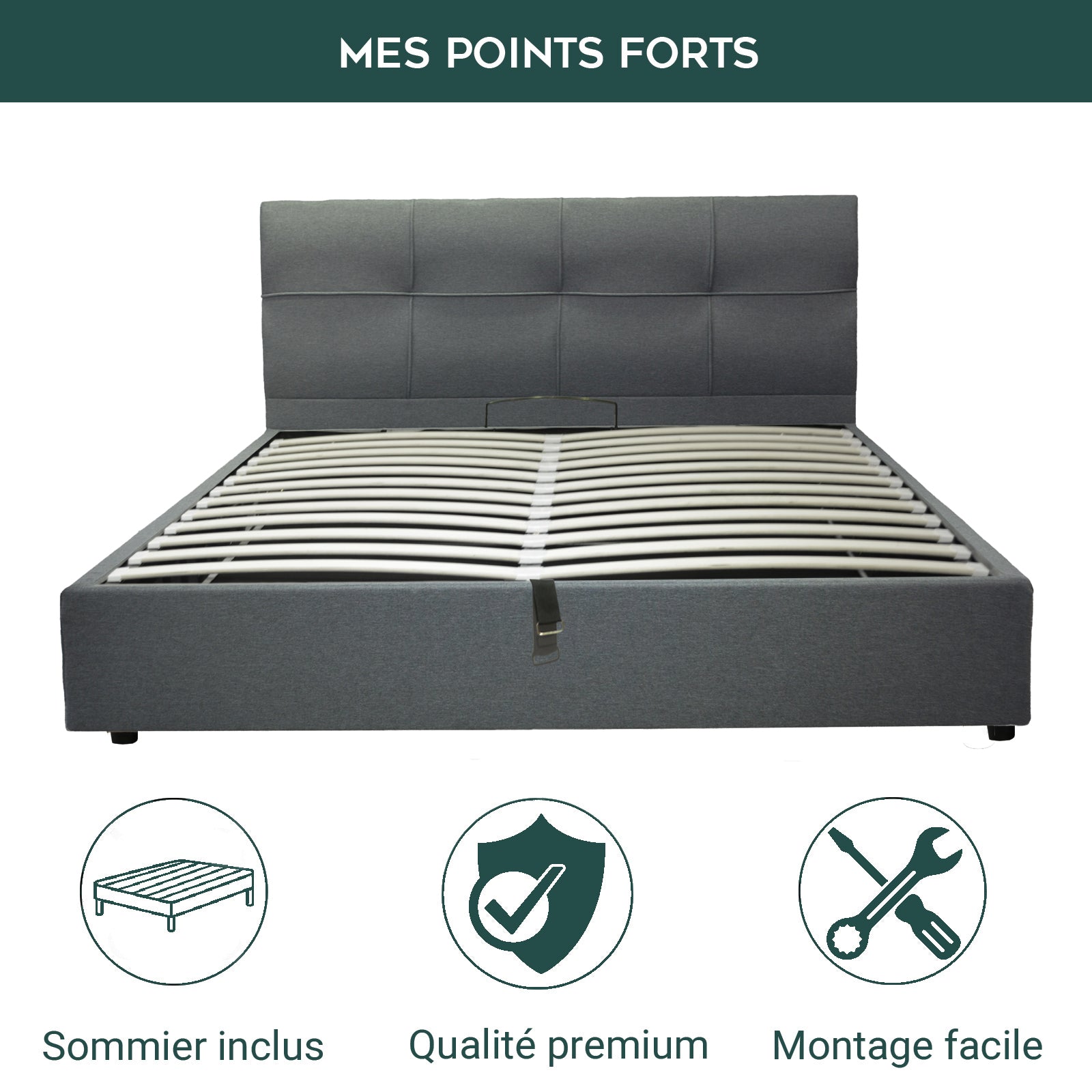 Innovatives VariLuxe-Bett mit Stauraum - Austauschbares Kopfteil: Kunstleder und großer Stauraum