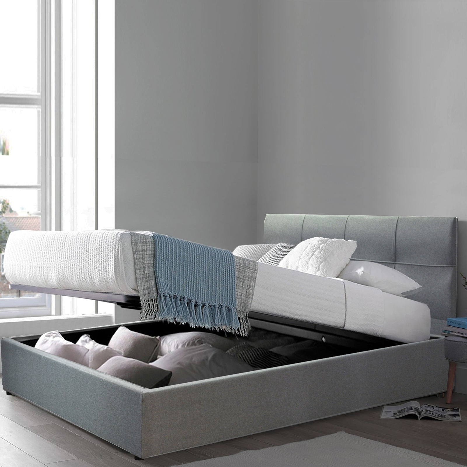 Innovatives VariLuxe-Bett mit Stauraum - Austauschbares Kopfteil: Kunstleder und großer Stauraum