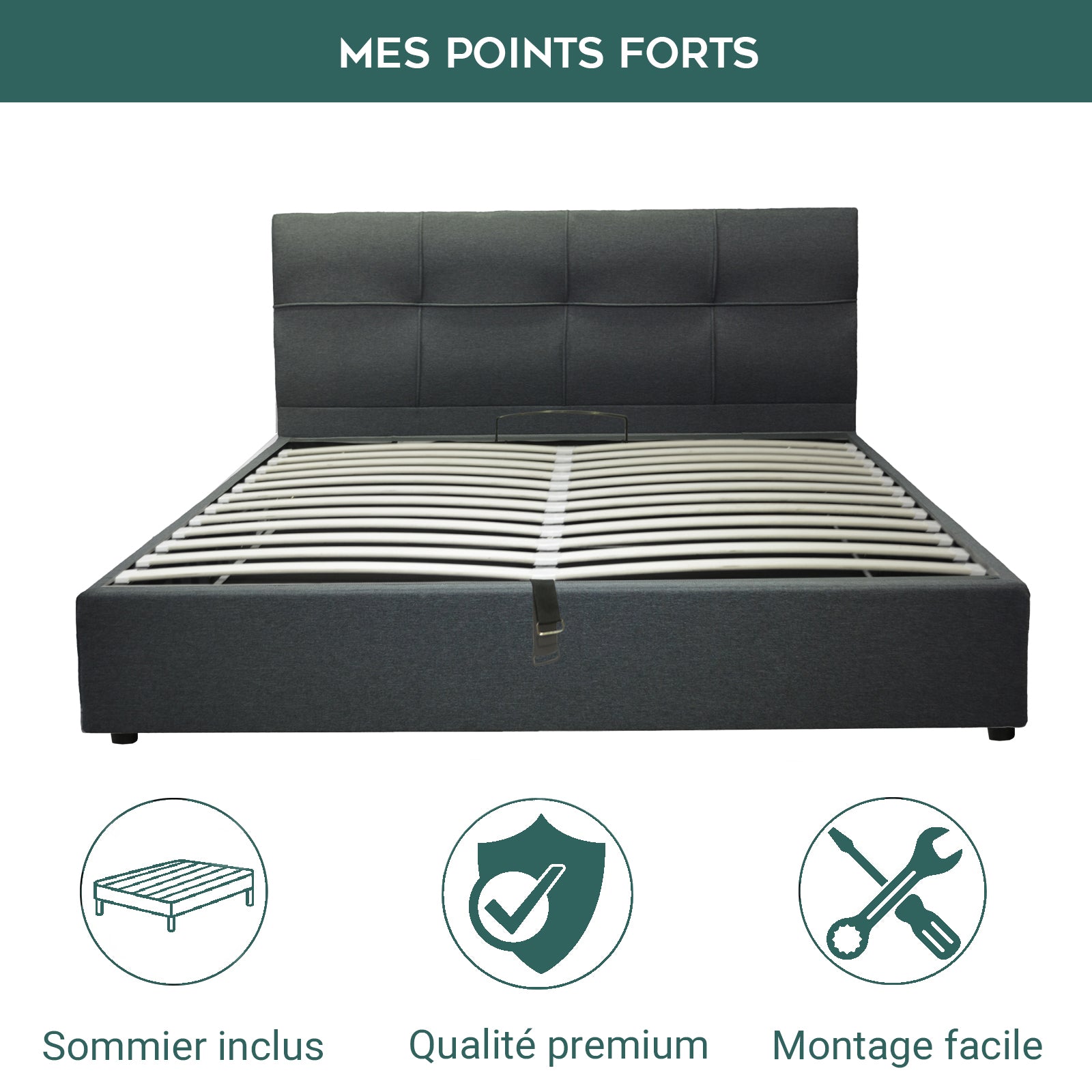 Innovatives VariLuxe-Bett mit Stauraum - Austauschbares Kopfteil: Kunstleder und großer Stauraum