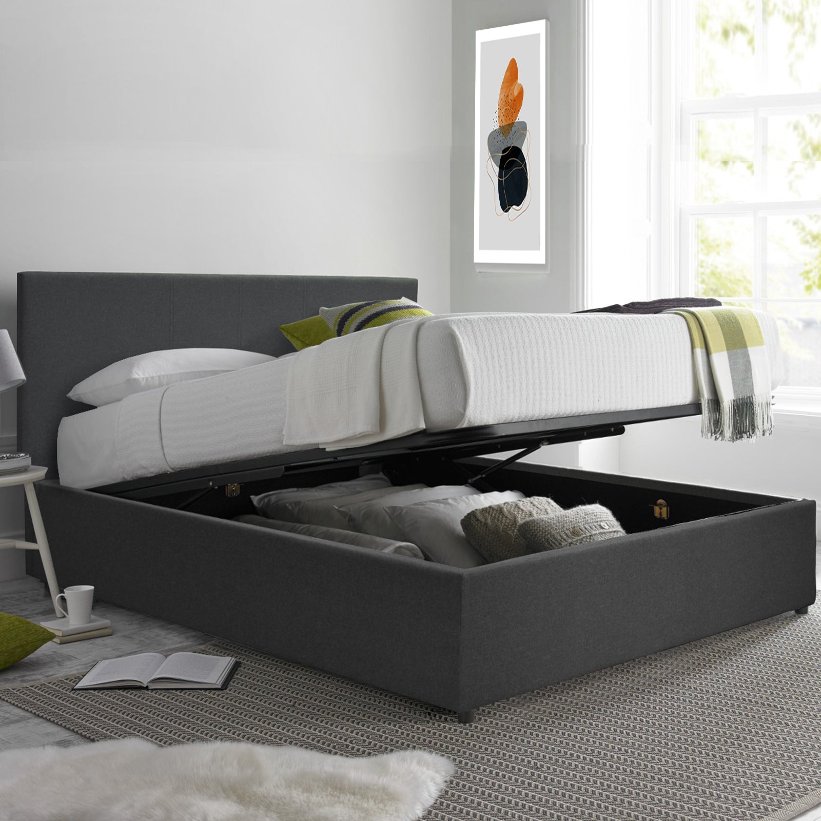 Innovatives VariLuxe-Bett mit Stauraum - Austauschbares Kopfteil: Kunstleder und großer Stauraum