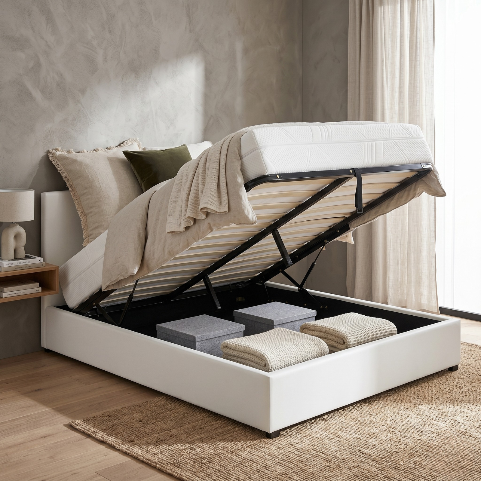 Faux leather storage bed with headboard and ample storage space - Versailles Collection