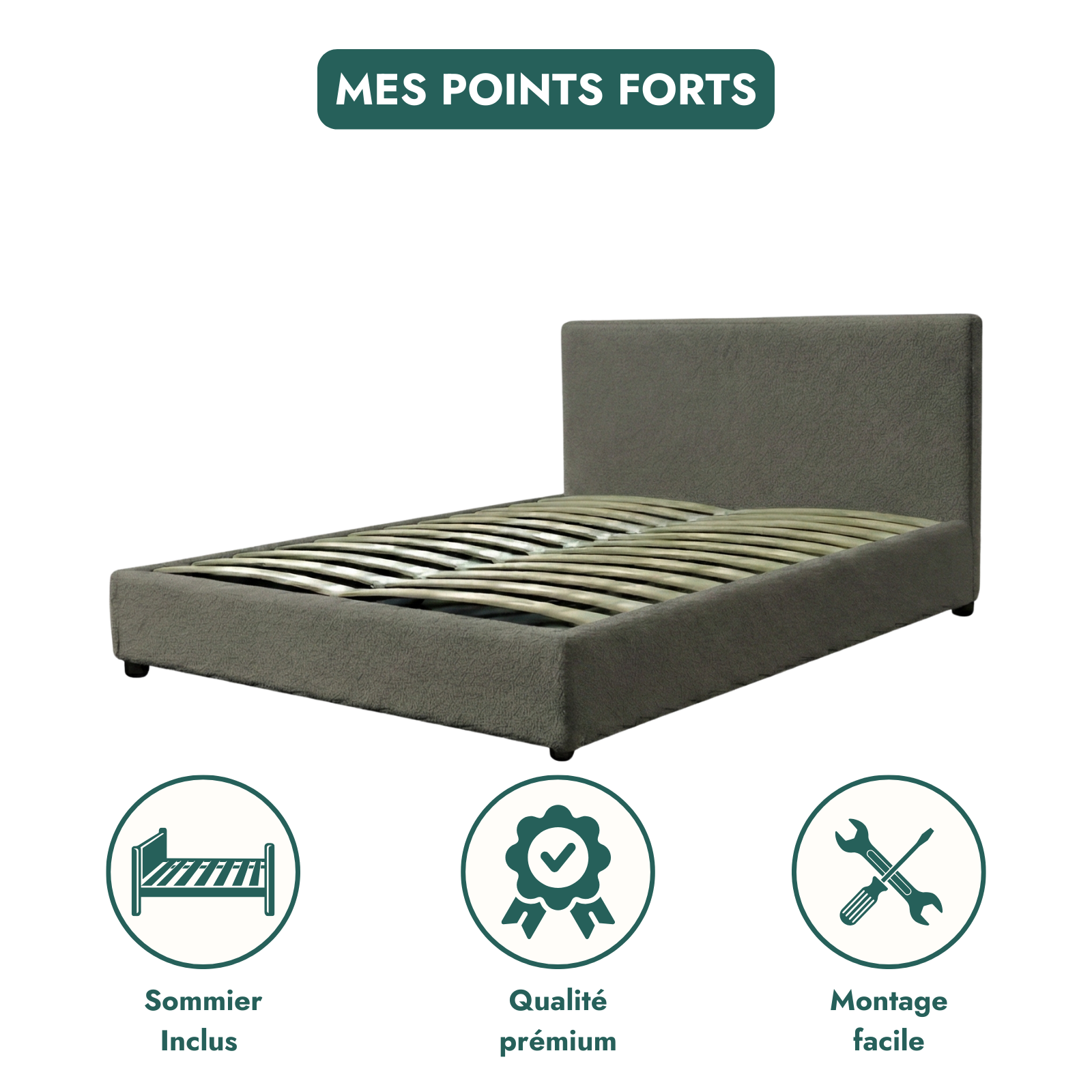 Boucle-upholstered storage bed with headboard and ample storage space - Versailles Collection