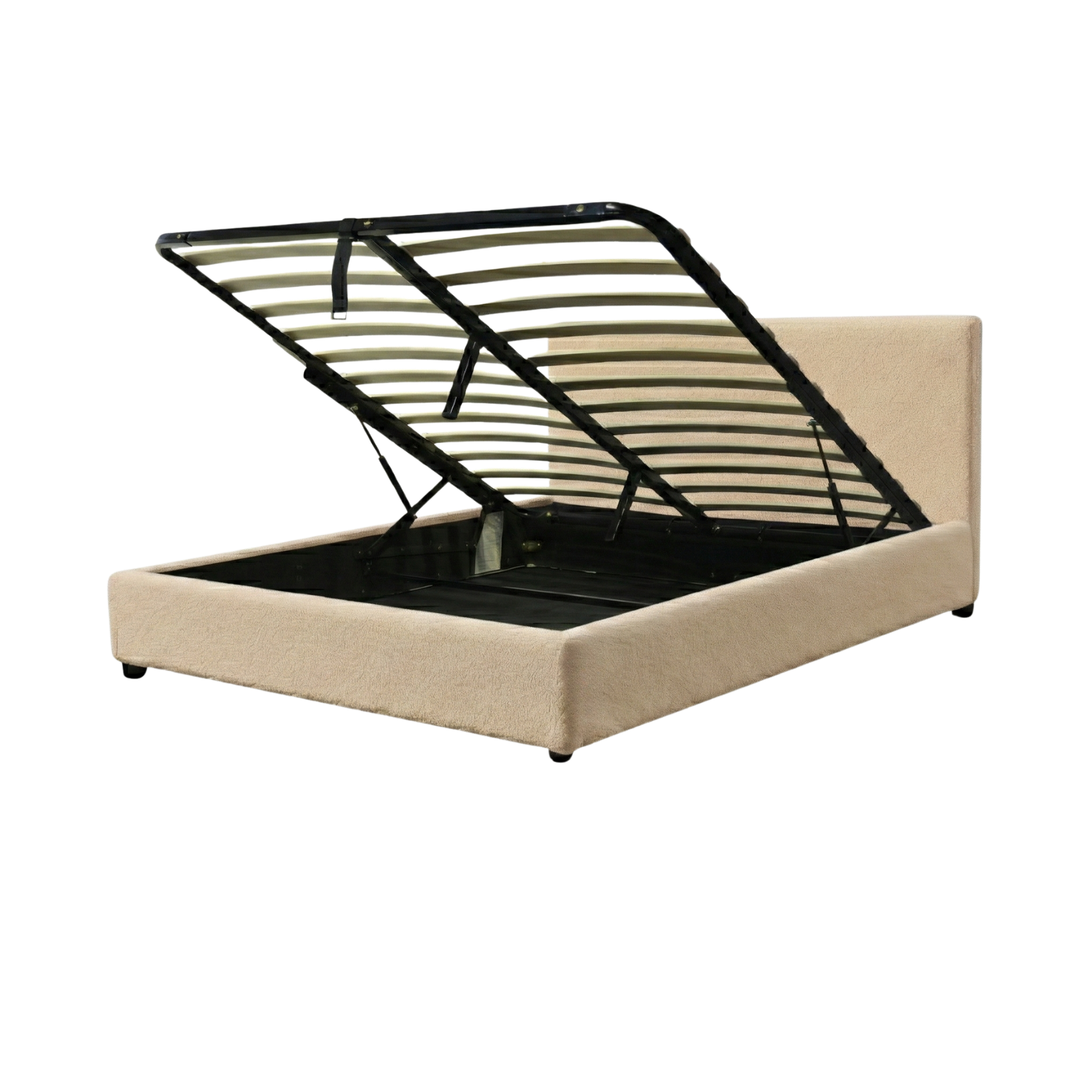 Boucle-upholstered storage bed with headboard and ample storage space - Versailles Collection