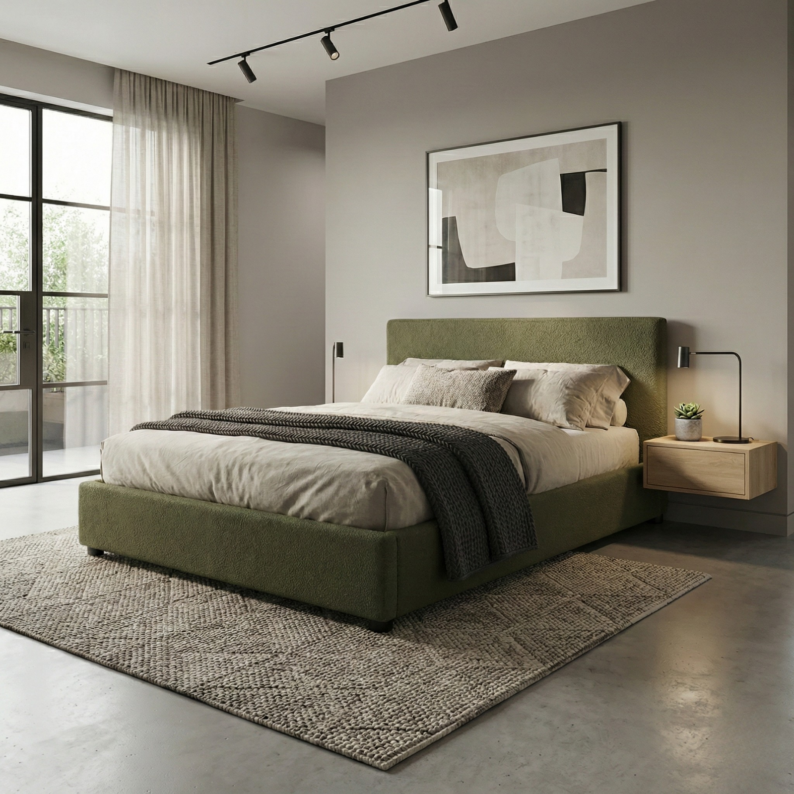 Boucle-upholstered storage bed with headboard and ample storage space - Versailles Collection