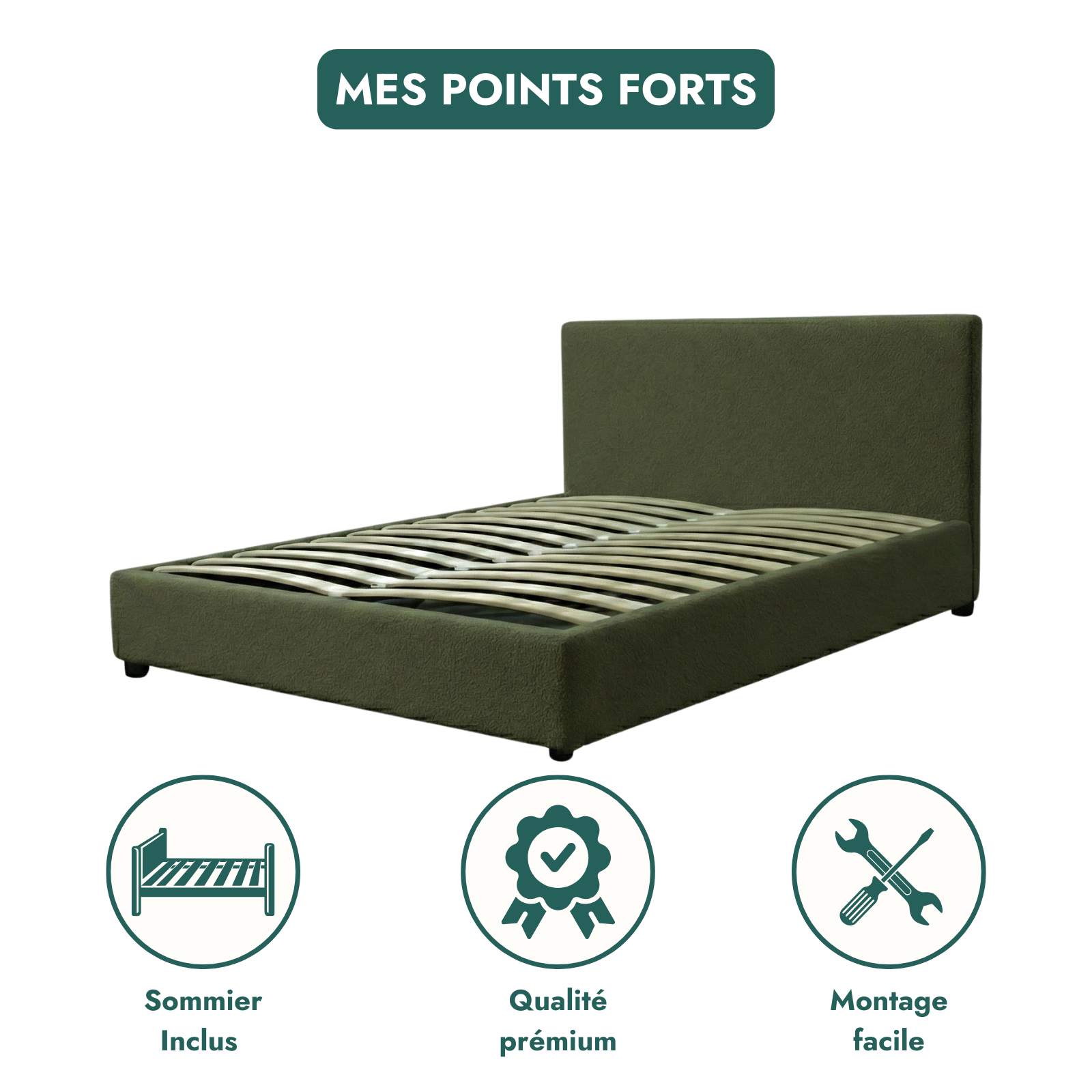 Boucle-upholstered storage bed with headboard and ample storage space - Versailles Collection