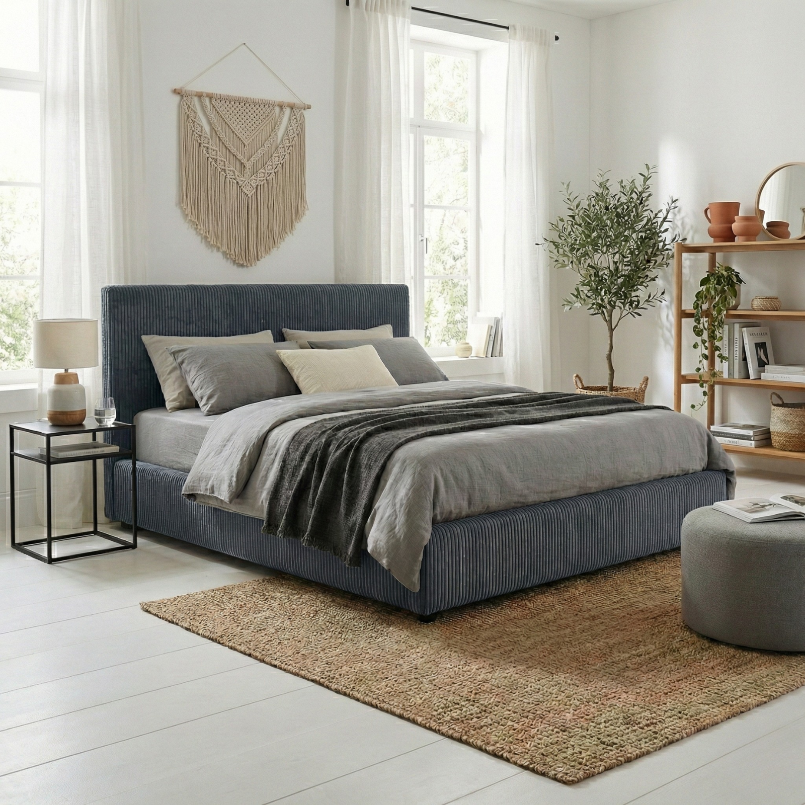 Corduroy storage bed, headboard, large storage space - Versailles Collection