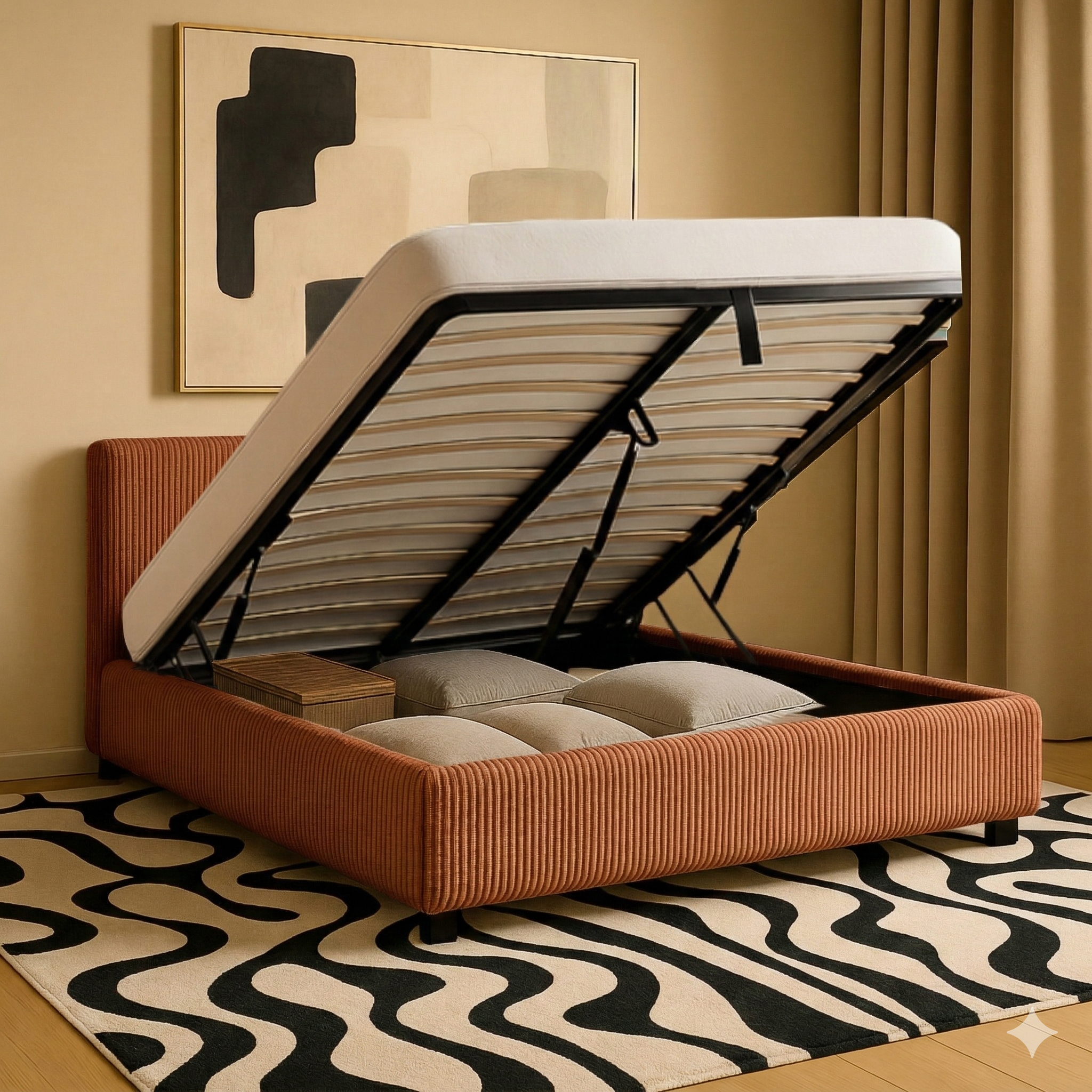 Electric storage bed with headboard, corduroy upholstery, remote control - Futura design collection
