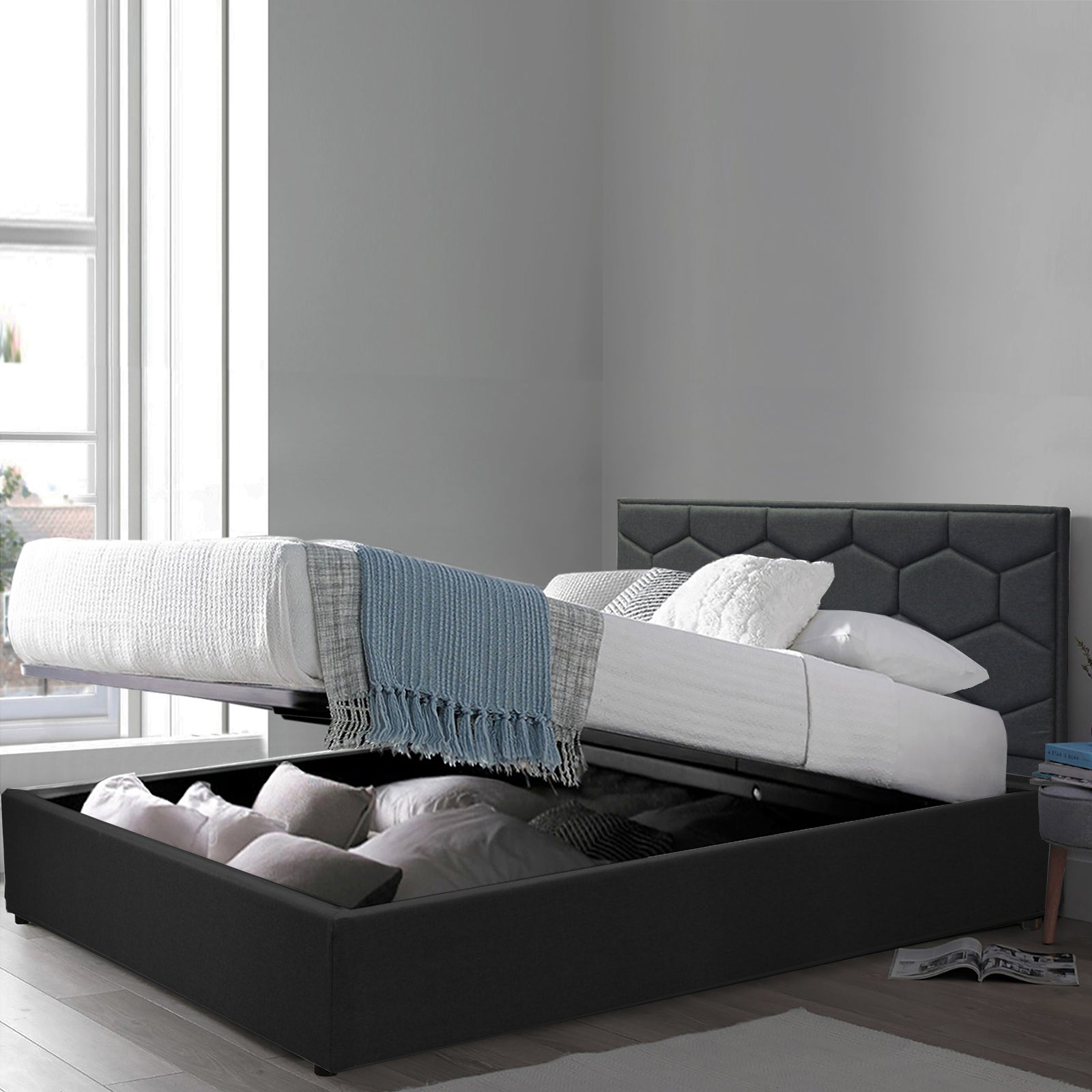 Innovatives VariLuxe-Bett mit Stauraum - Austauschbares Kopfteil: Kunstleder und großer Stauraum