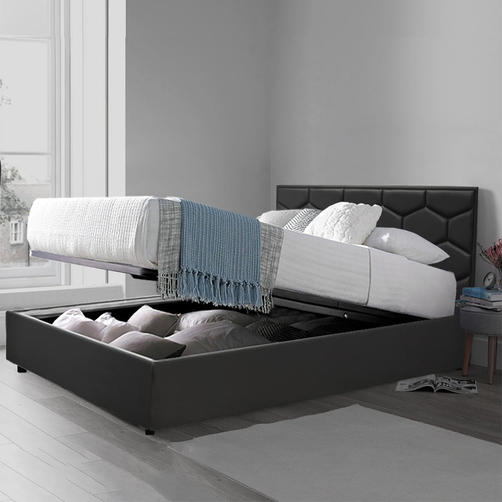 Lit coffre VariLuxe innovant - Tête de lit interchangeable : Simili cuir et grand coffre