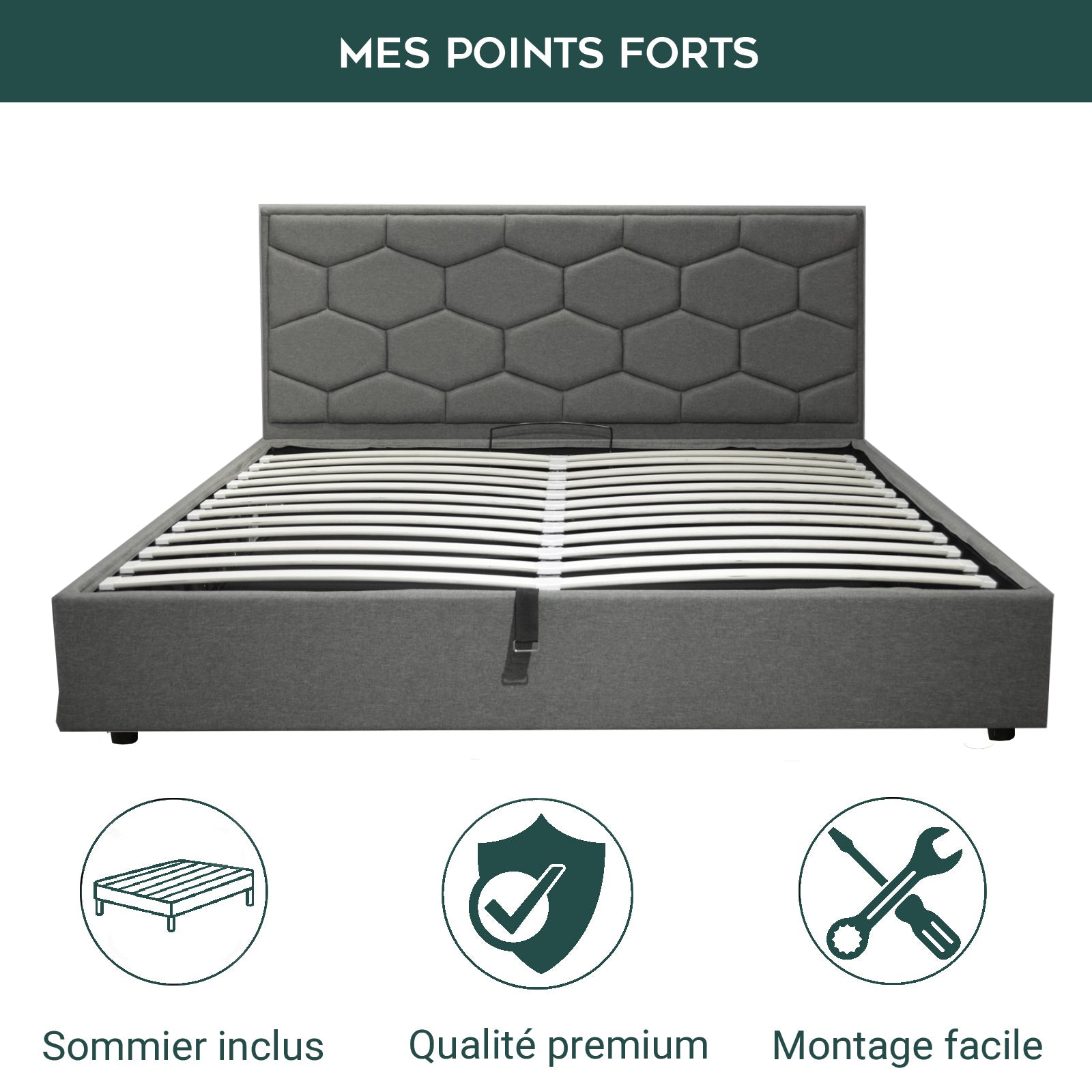 Innovatives VariLuxe-Bett mit Stauraum - Austauschbares Kopfteil: Kunstleder und großer Stauraum