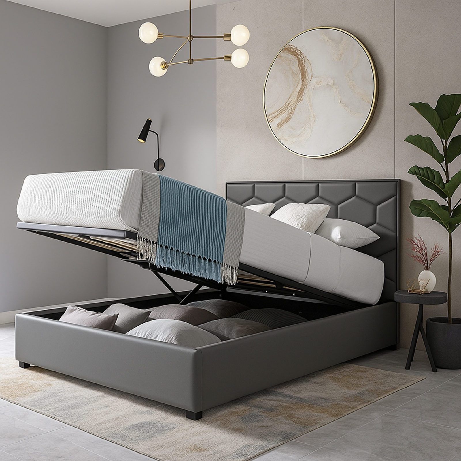 Innovatives VariLuxe-Bett mit Stauraum - Austauschbares Kopfteil: Kunstleder und großer Stauraum