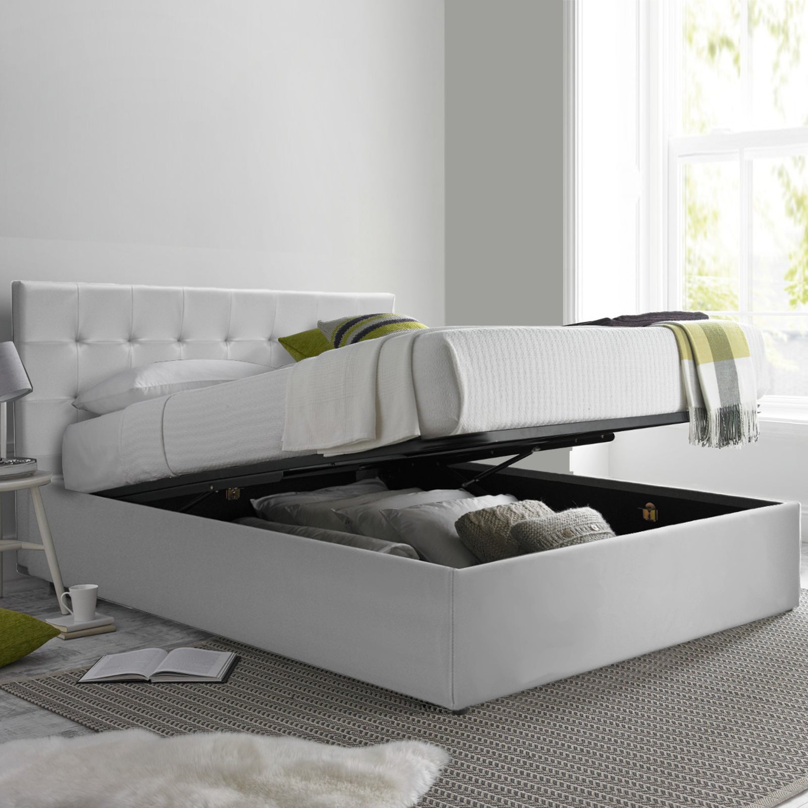 Lit coffre VariLuxe innovant - Tête de lit interchangeable : Simili cuir et grand coffre