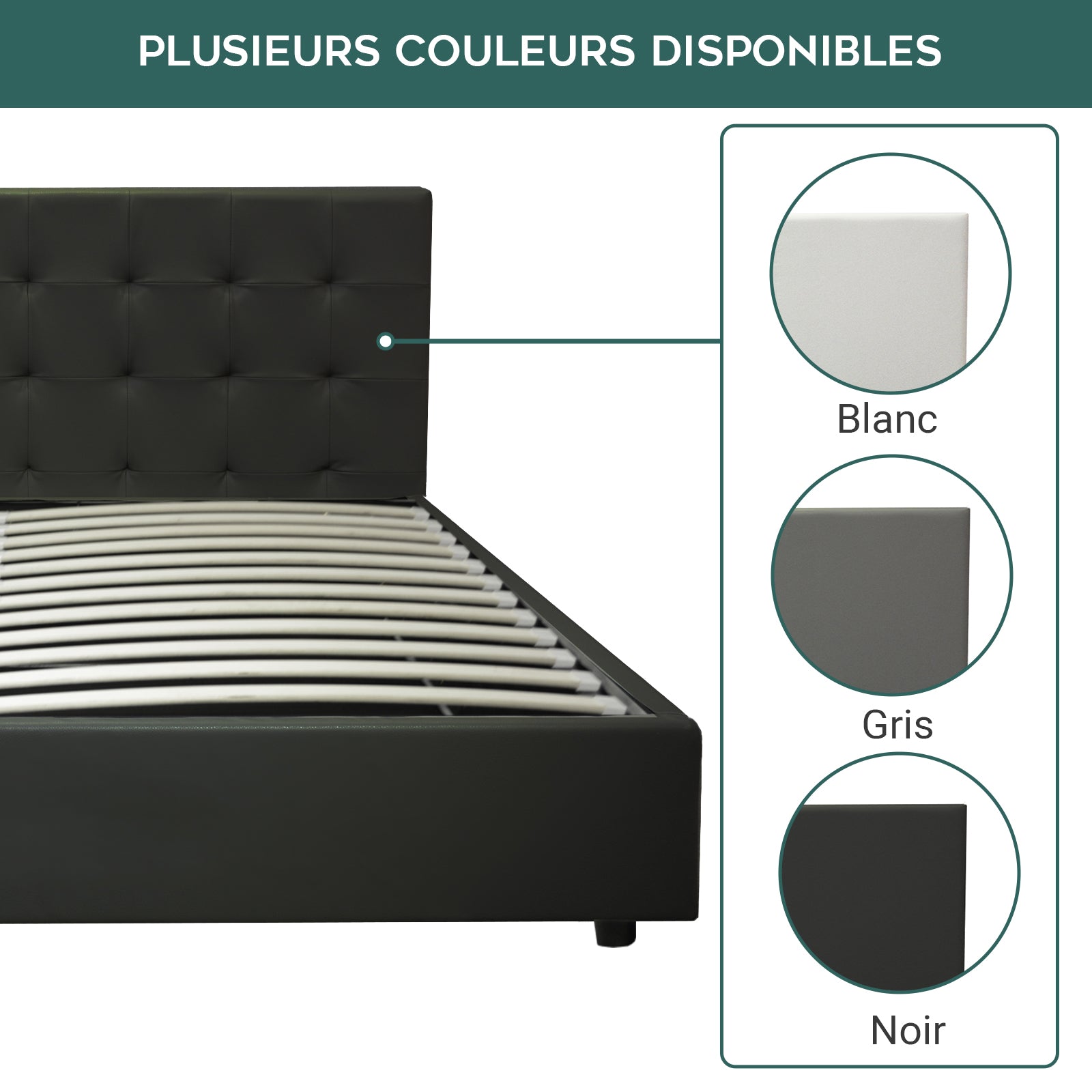 Lit coffre VariLuxe innovant - Tête de lit interchangeable : Simili cuir et grand coffre