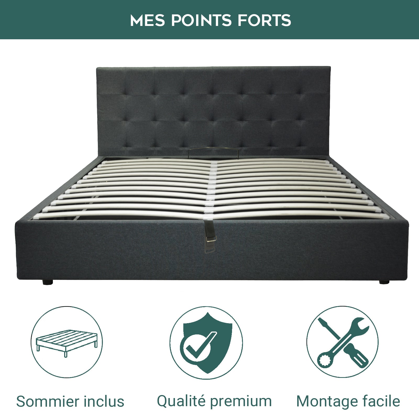 Innovatives VariLuxe-Bett mit Stauraum - Austauschbares Kopfteil: Kunstleder und großer Stauraum