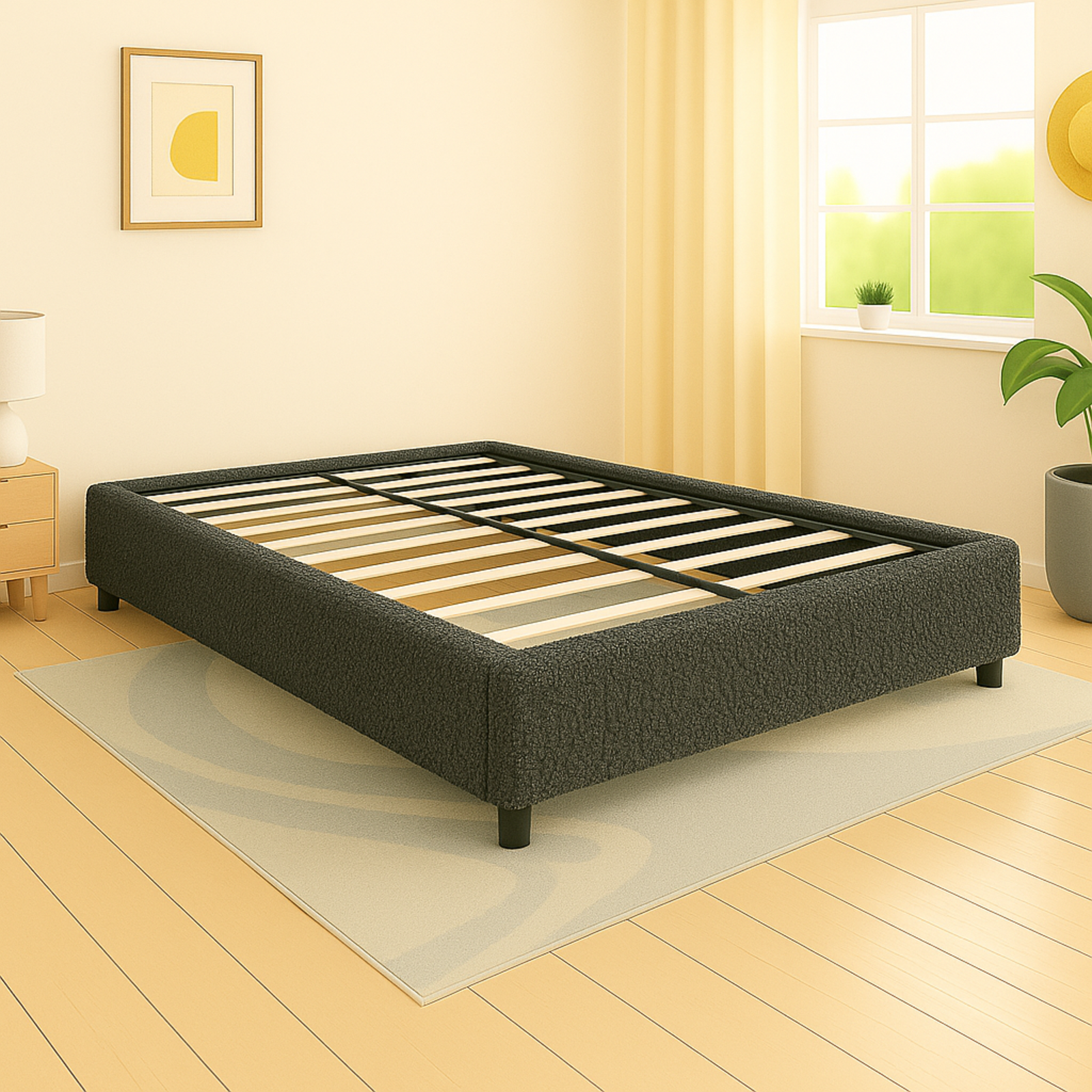 Lit coffre bouclette, lattes flexibles, grand espace de stockage - Collection Vegas