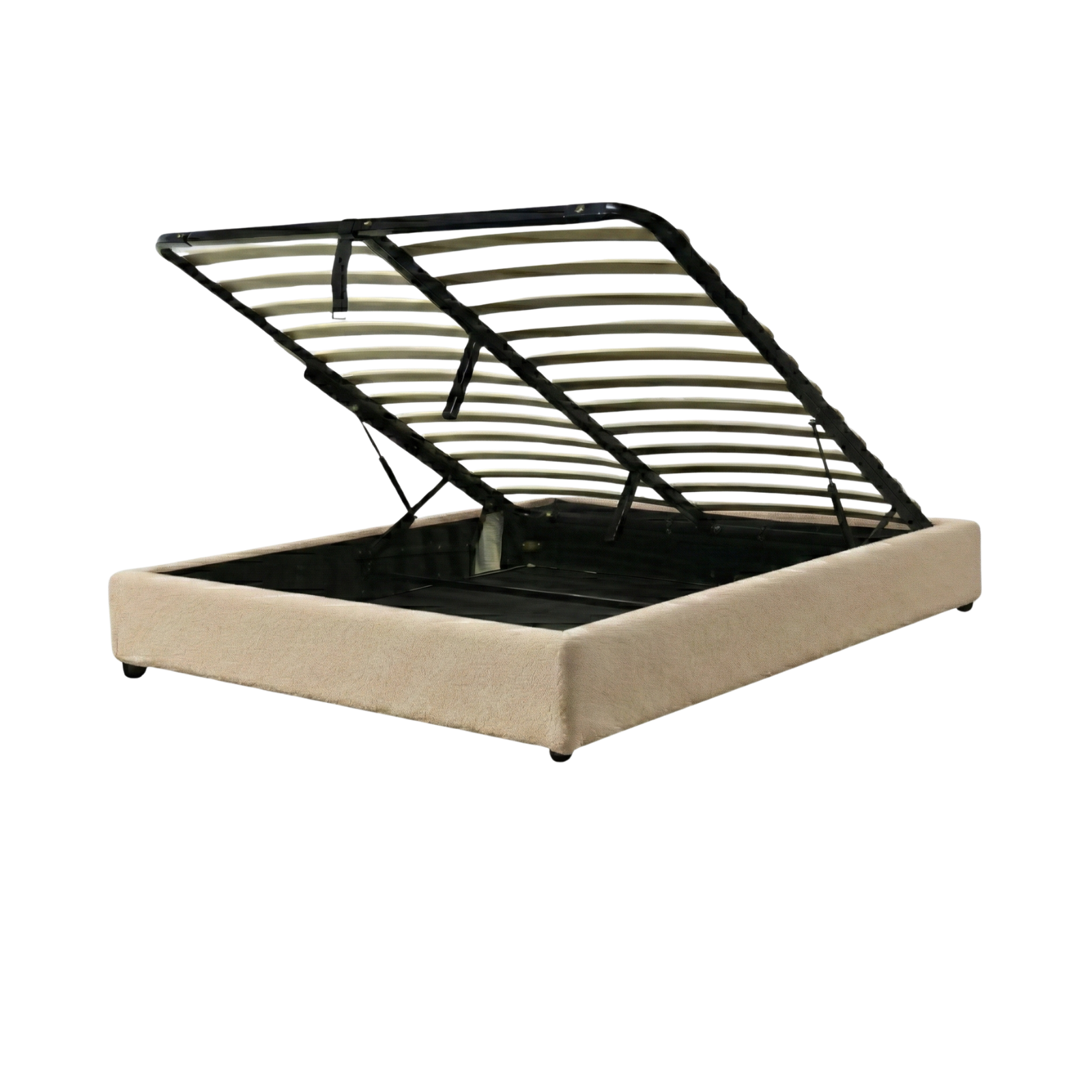 Lit coffre bouclette, lattes flexibles, grand espace de stockage - Collection Vegas