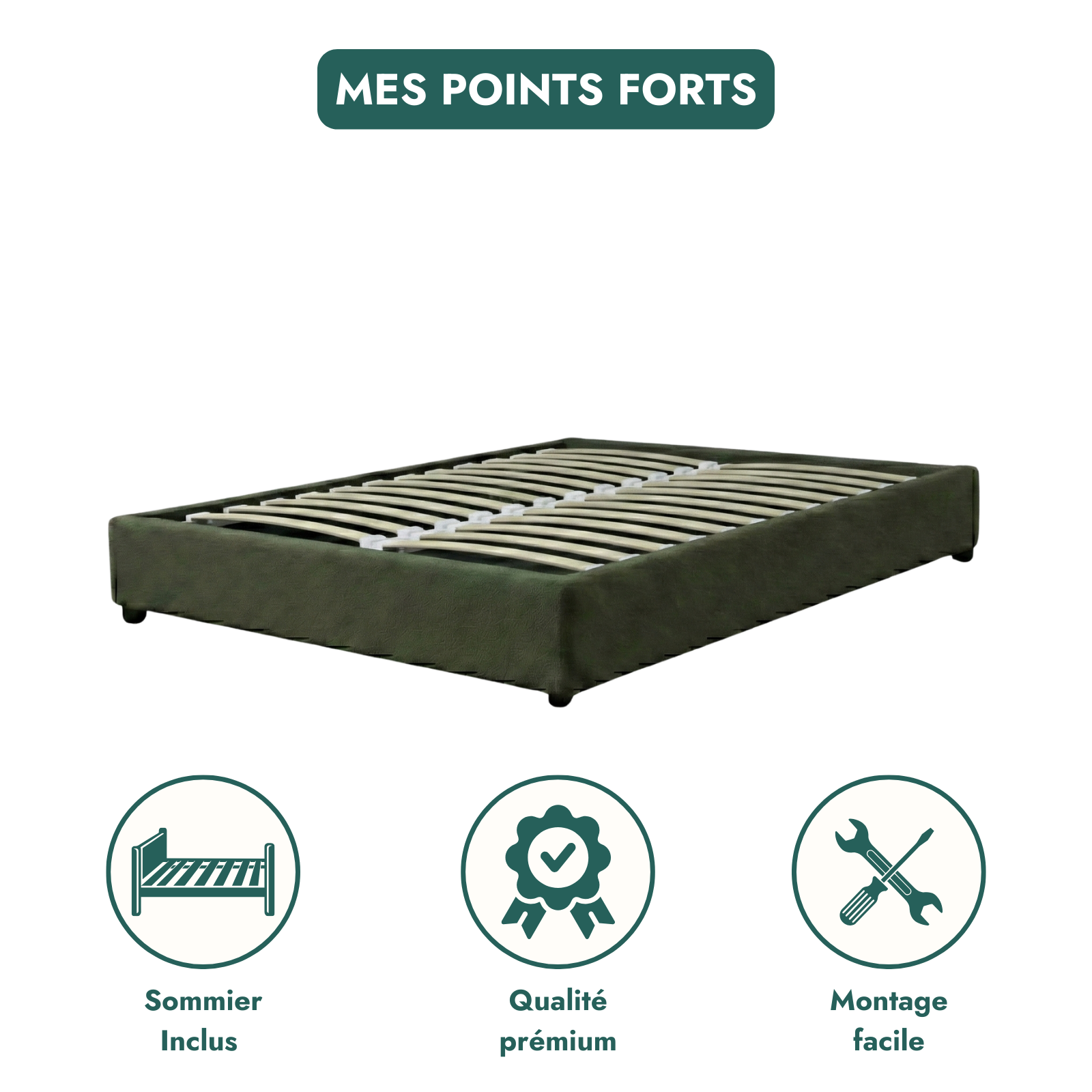 Lit coffre bouclette, lattes flexibles, grand espace de stockage - Collection Vegas