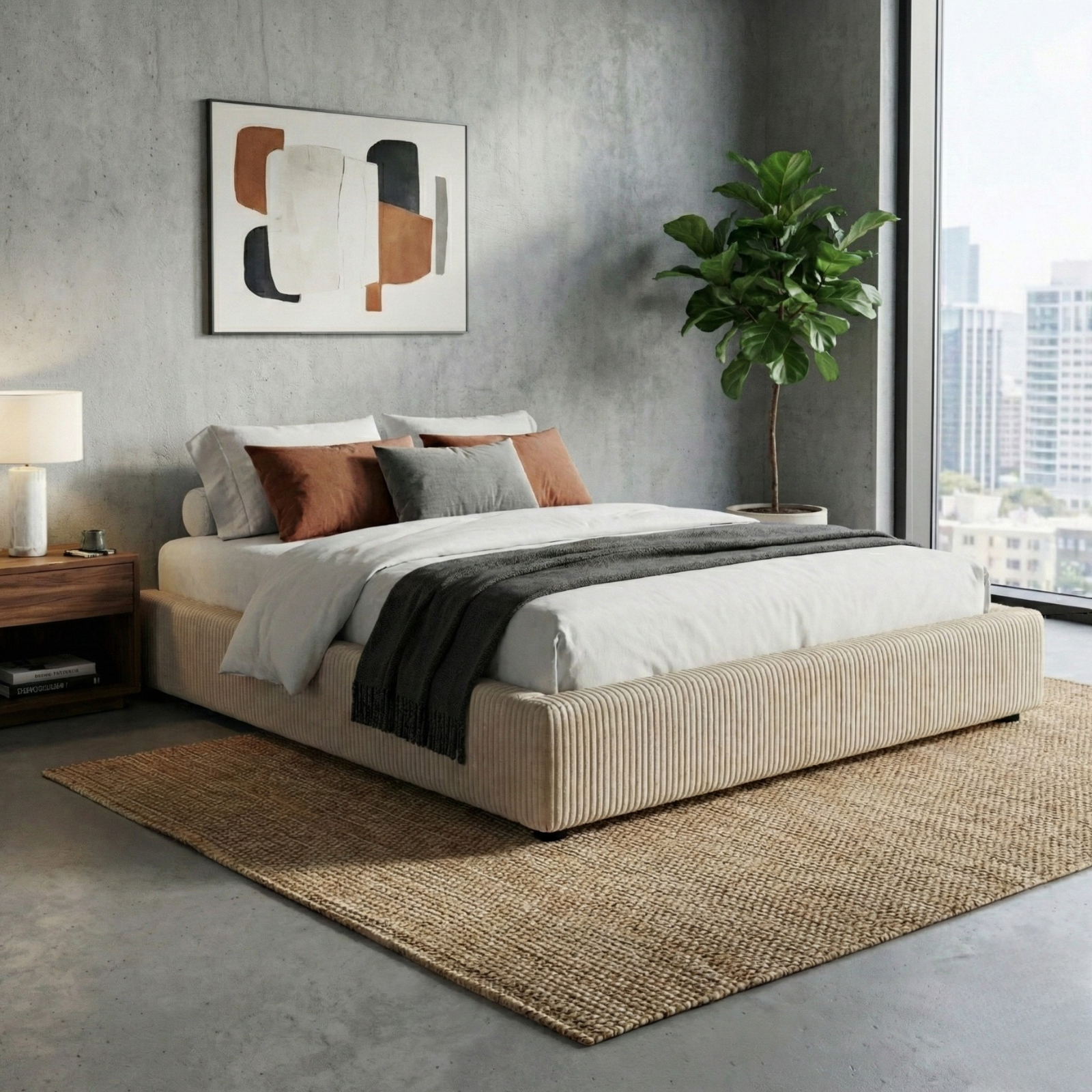 Corduroy storage bed, flexible slats, large storage space - Vegas Collection