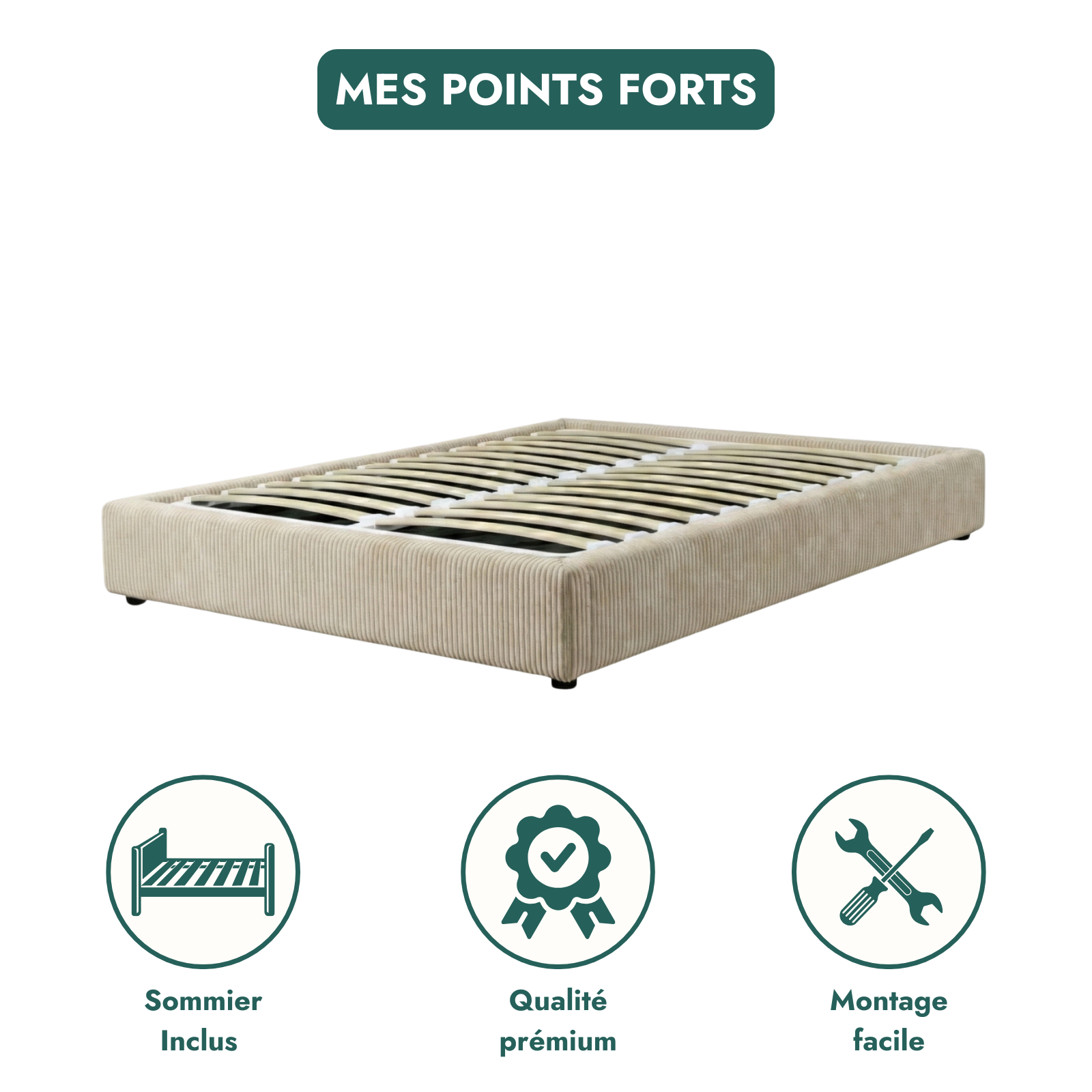 Corduroy storage bed, flexible slats, large storage space - Vegas Collection