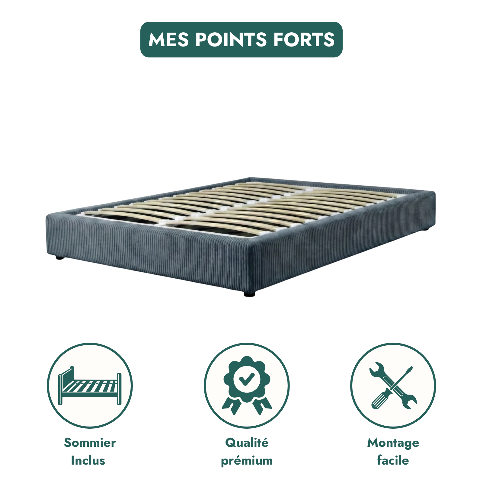 Corduroy storage bed, flexible slats, large storage space - Vegas Collection