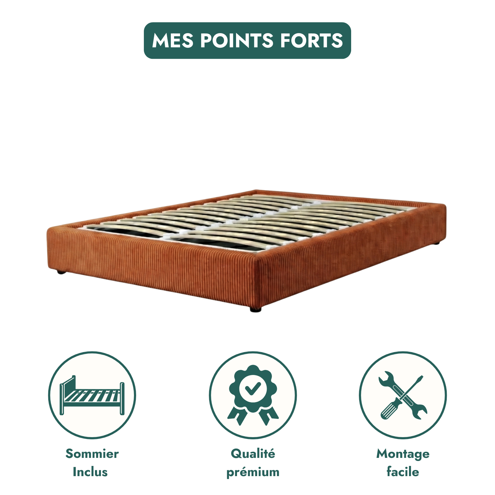 Corduroy storage bed, flexible slats, large storage space - Vegas Collection