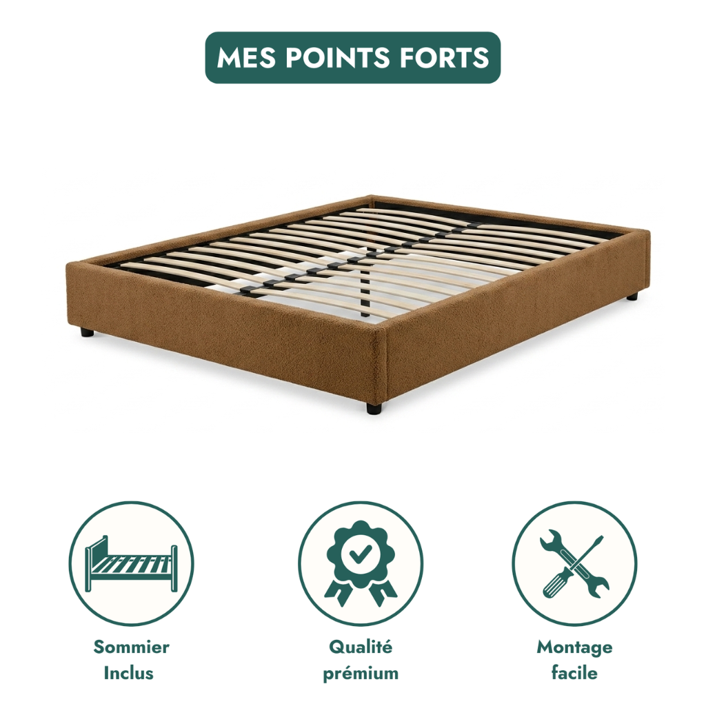 Loop pile storage bed, flexible slats, large storage space - Vegas Collection