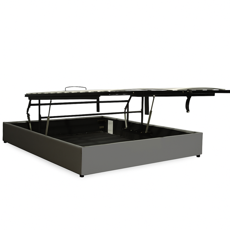 Storage bed with side and front opening, grey faux leather - Parallel Collection