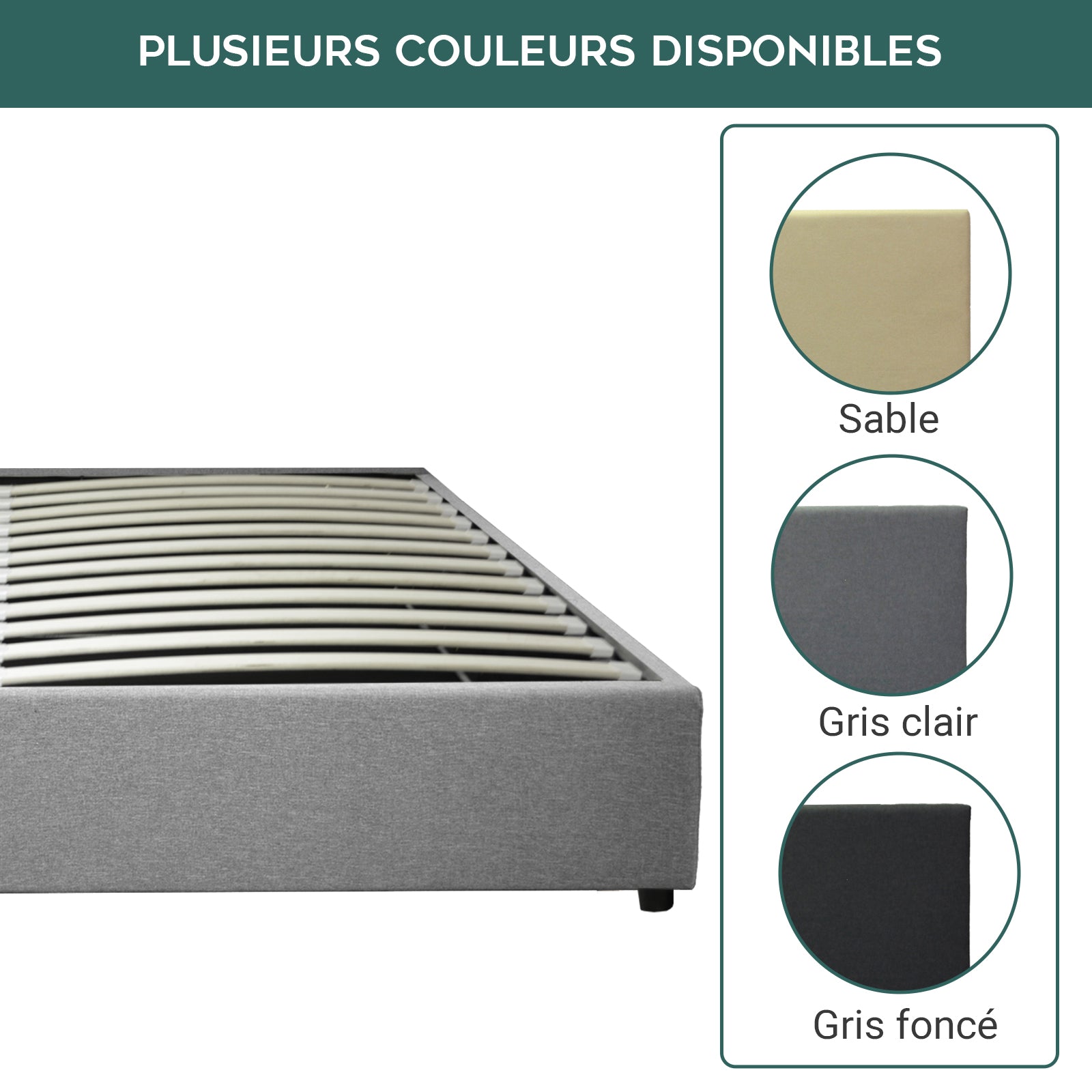 Lit coffre ouverture latérale et frontale tissu gris - Collection Parallèle