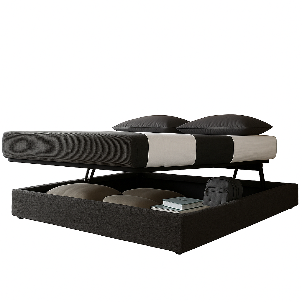 Storage bed with side and front opening in bouclé fabric - Parallel Collection